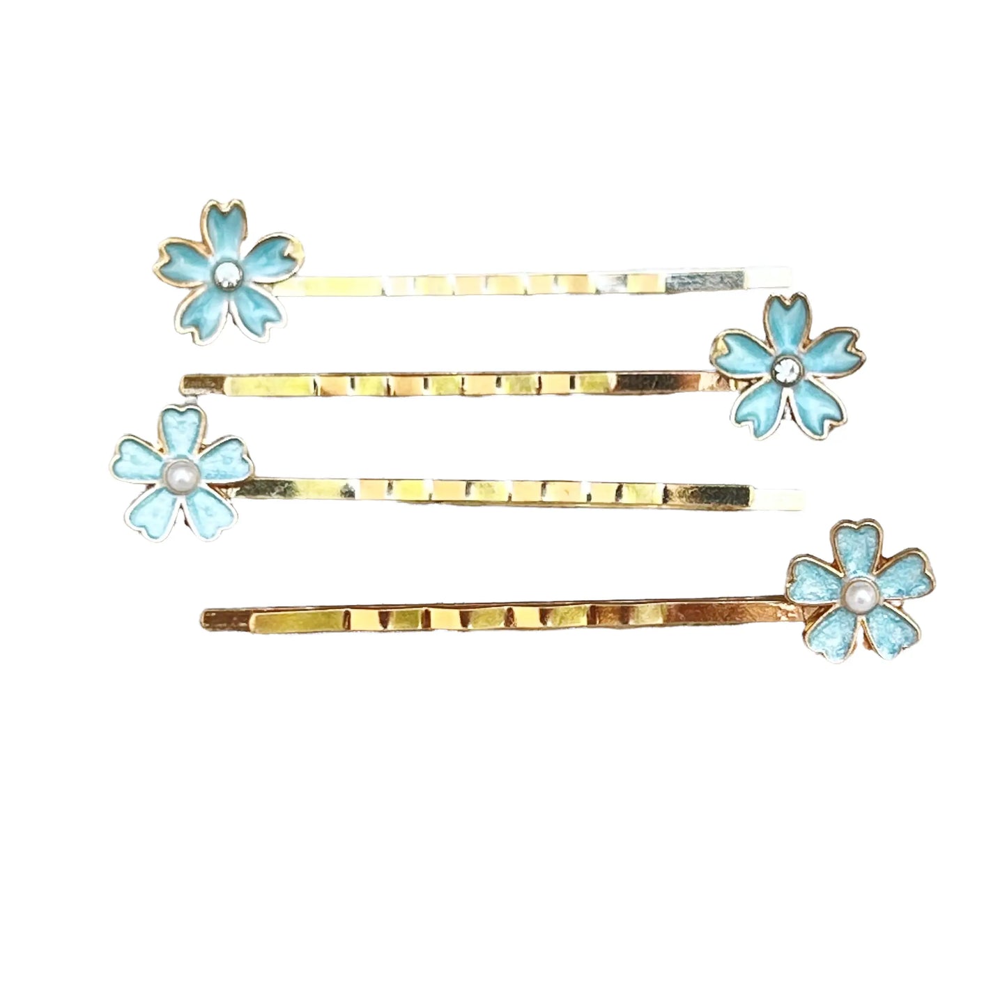 Blue Flower Hair Pins – Set of 4 Elegant Pearl Accessories