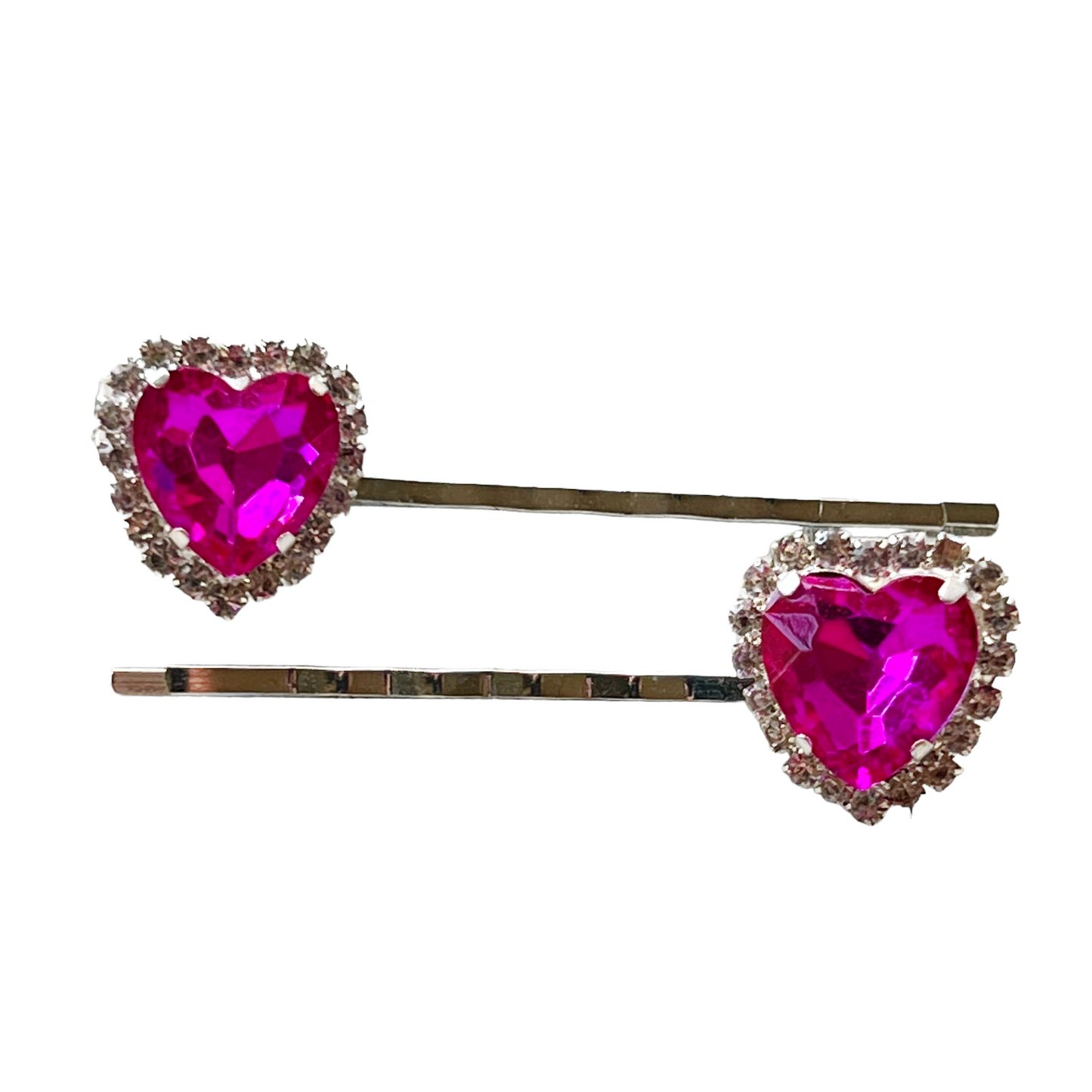 Pink Rhinestone Heart Hair Pins