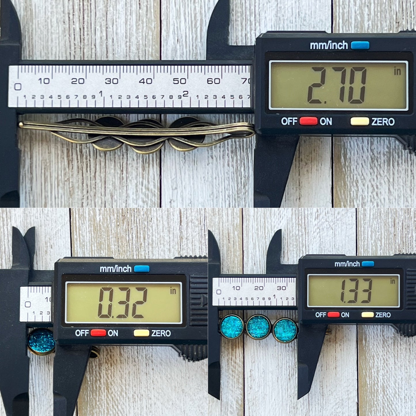 Teal Shimmer Hair Pins – Glittery Acrylic Boho Hair Clips in Antique Bronze