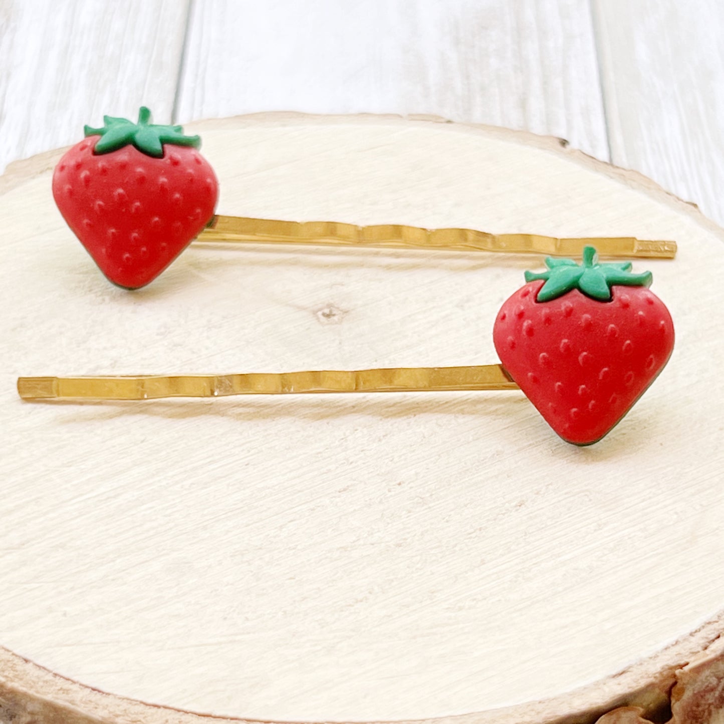 Strawberry Fruit Gold Bobby Pins - Fun & Whimsical Hair Accessories