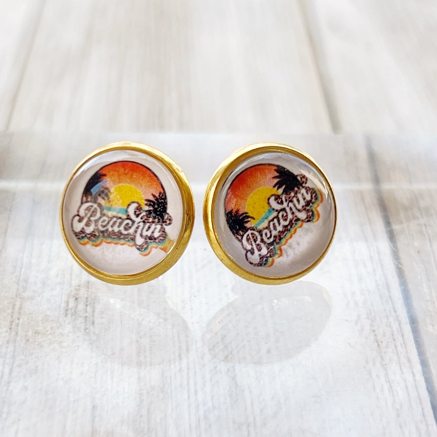 Beach Sunset Gold Stud Earrings - Coastal Chic Accessories