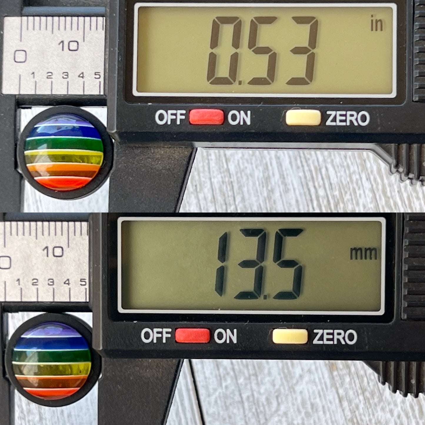 Rainbow Stripe Resin Stud Earrings – Colorful Handmade Jewelry in Black Wood