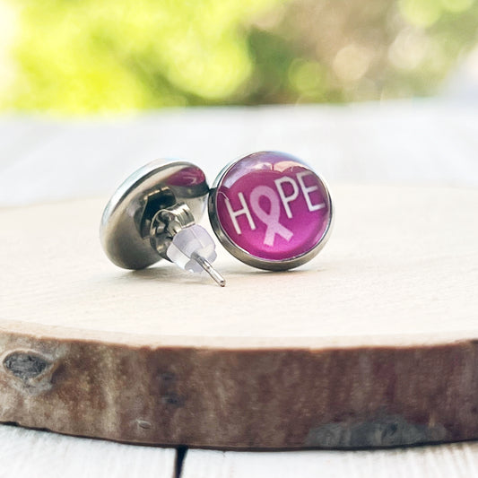Breast Cancer Awareness 'Hope' Stud Earrings - Stylish and Meaningful Accessories
