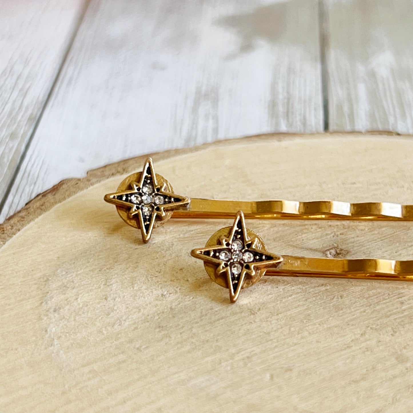 North Star Rhinestone Hair Pins – Gold Celestial Hair Clips with Vintage Style