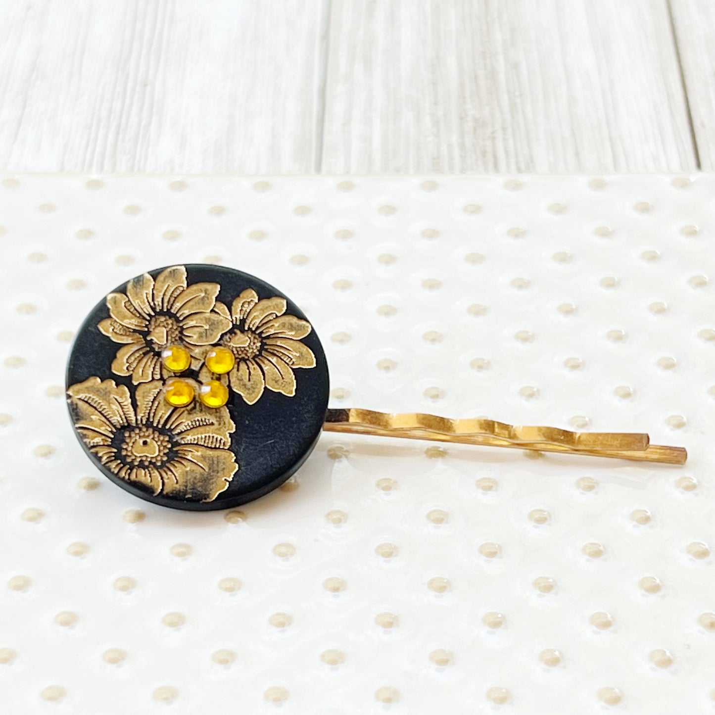 Black & Gold Sunflower Gold Bobby Pin - Elegant Floral Hair Accessory