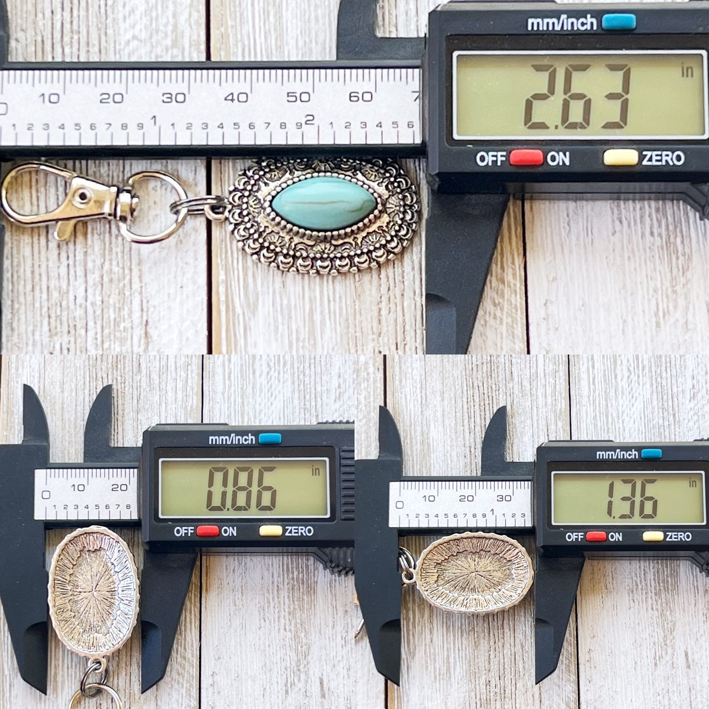 Turquoise Oval Purse Charm – Silver Western Keychain with Filigree Frame