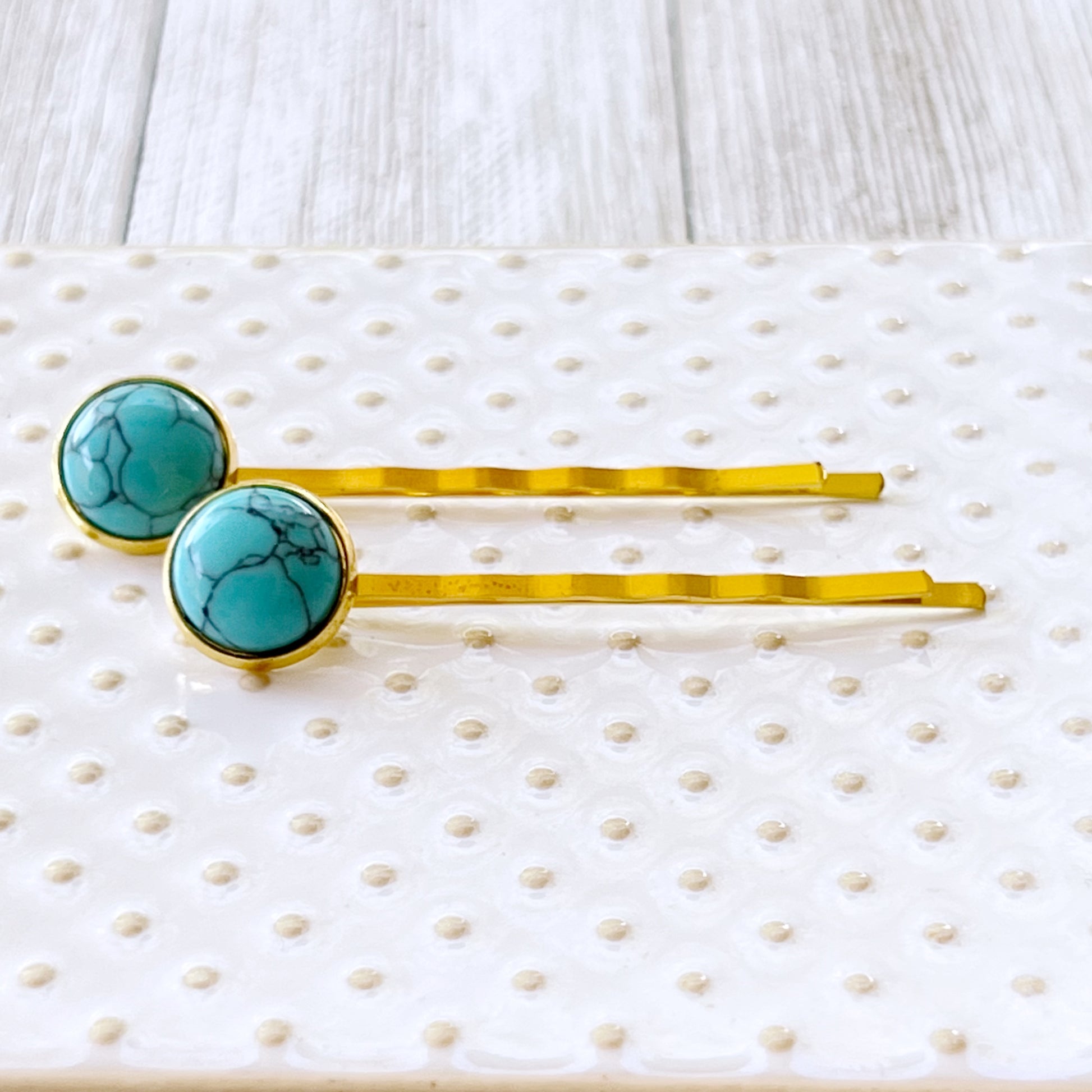 Turquoise Hair Pins - Western Cowgirl Decorative Gold Bobby Pin, Women's Southwestern Hair Accessories