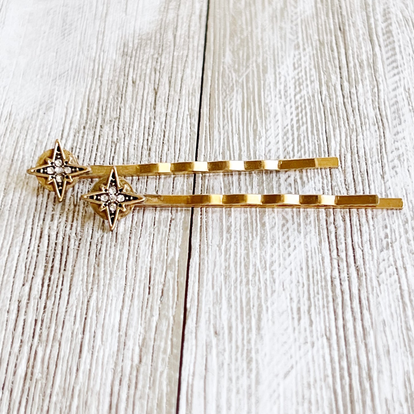North Star Rhinestone Hair Pins – Gold Celestial Hair Clips with Vintage Style