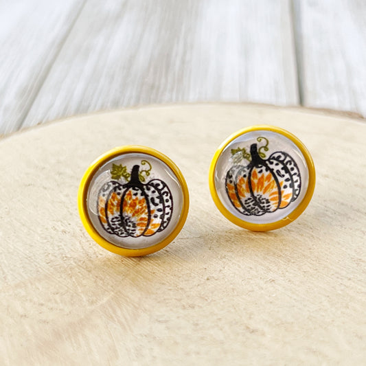 Pumpkin & Sunflower Yellow Stud Earrings: Unique Autumnal Accents for Your Style