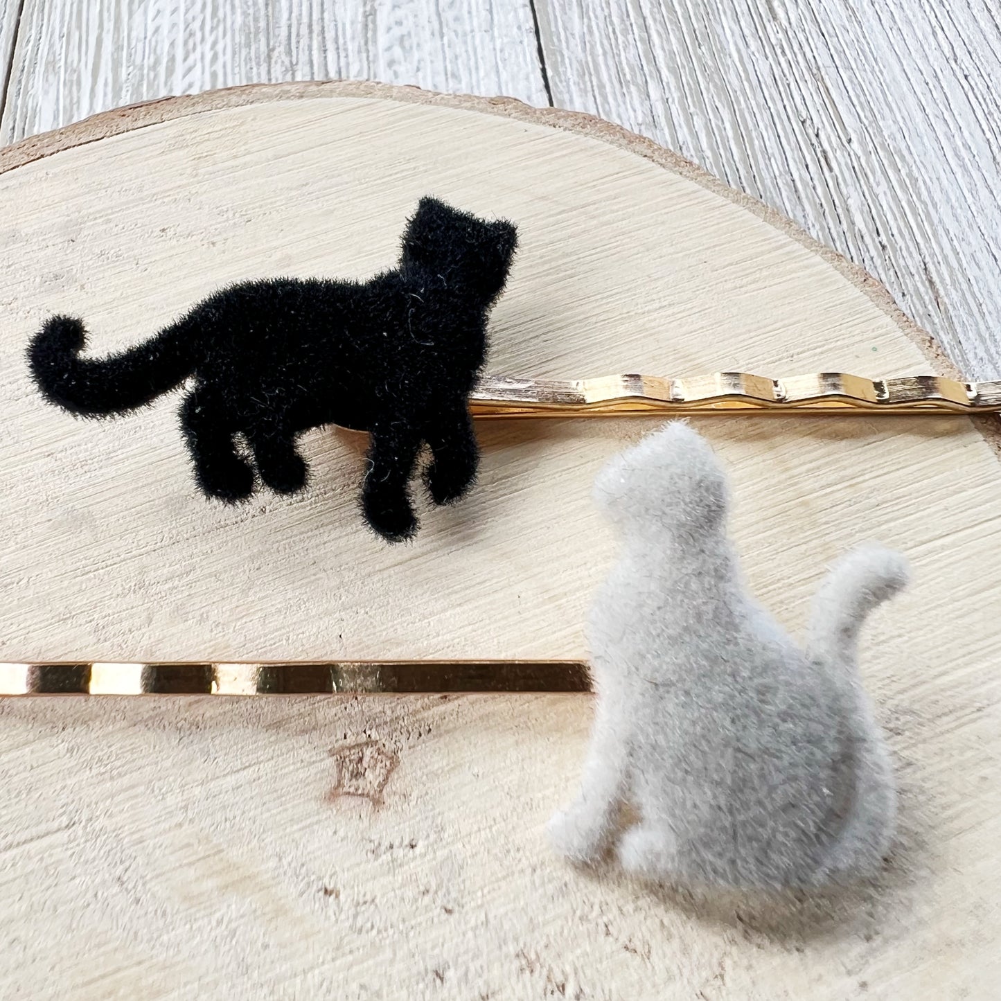 Gray & Black Felted Cat Hair Pins - Quirky Accessories for Feline-Inspired Hairstyles