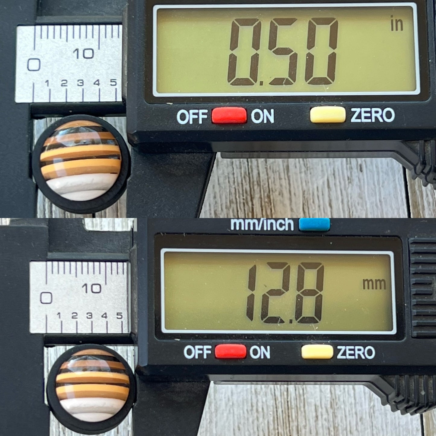 Earth Tone Stripe Resin Stud Earrings – Round Handmade Fall Jewelry in Black Wood