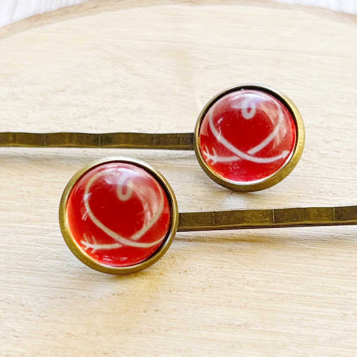 Red and White Heart Hair Pins