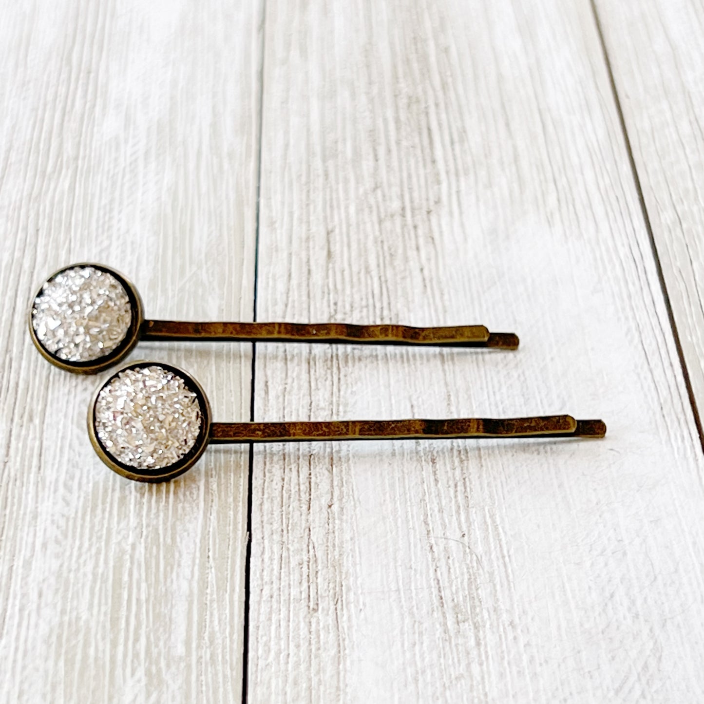 Silver Druzy Brass Hair Pins: Sparkling Accents for Sophisticated Hairstyles