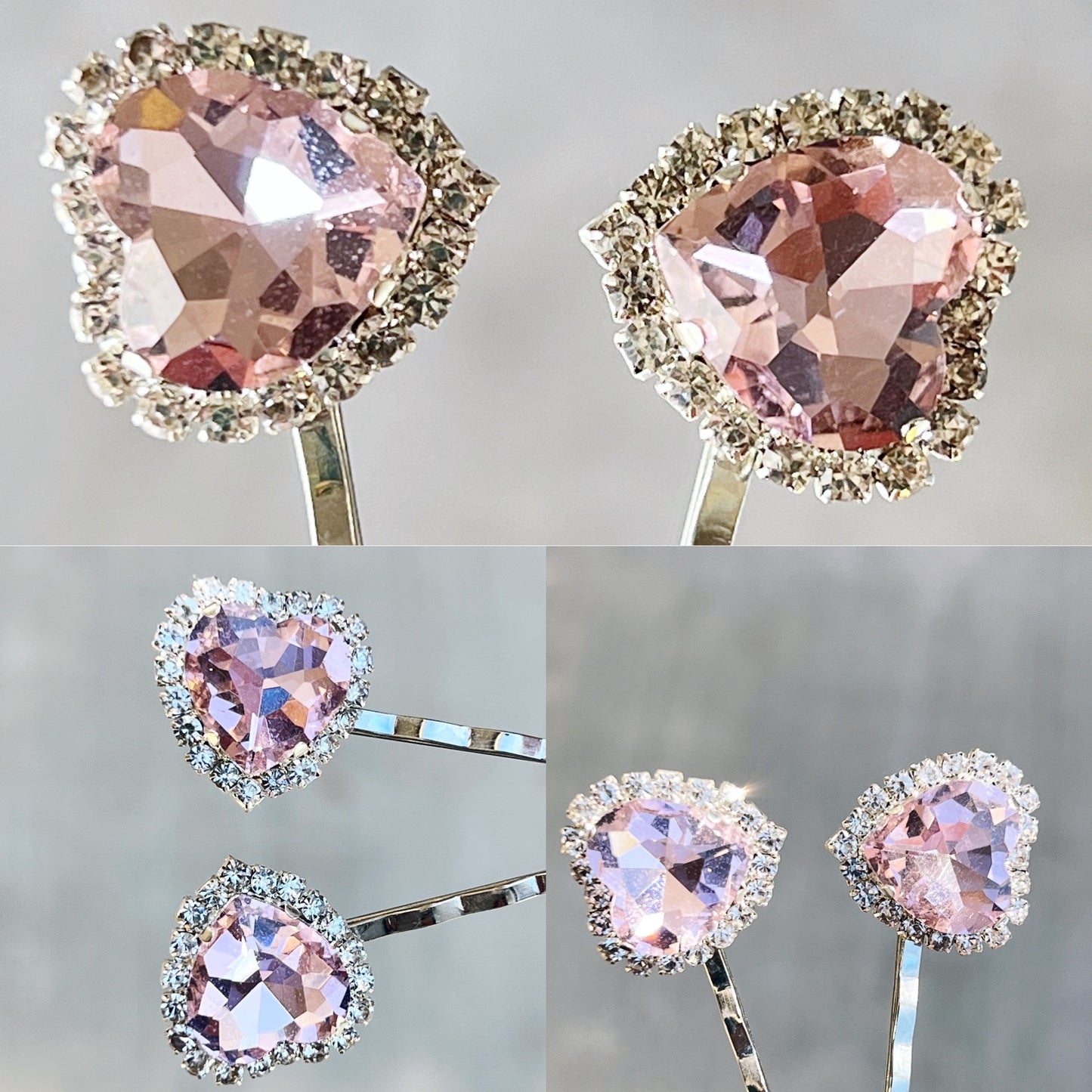 Light Pink Rhinestone Heart Hair Pins
