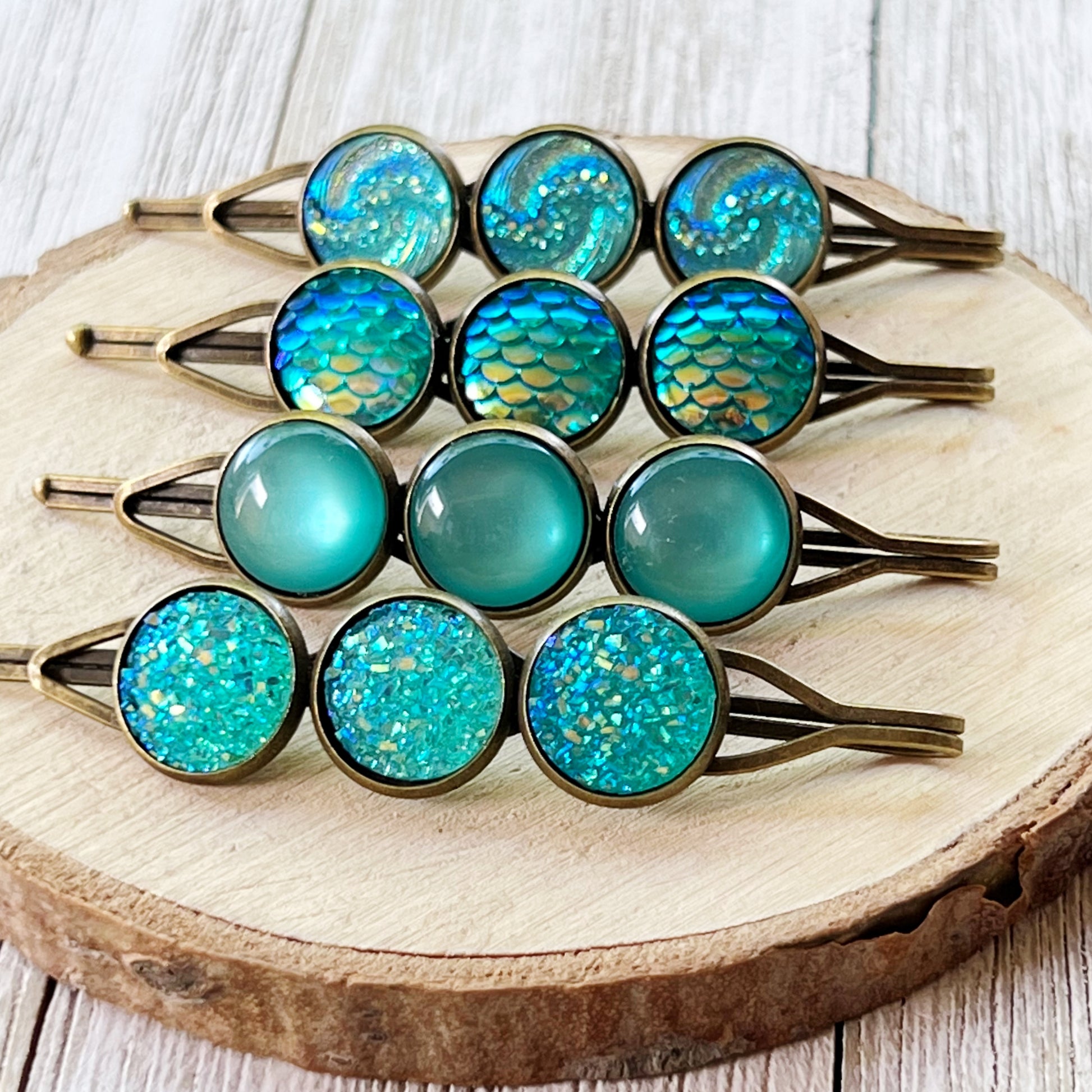 Blue Green Druzy Hair Pins - Stylish Women's Hair Accessories Hair Clips & Bobby Pins