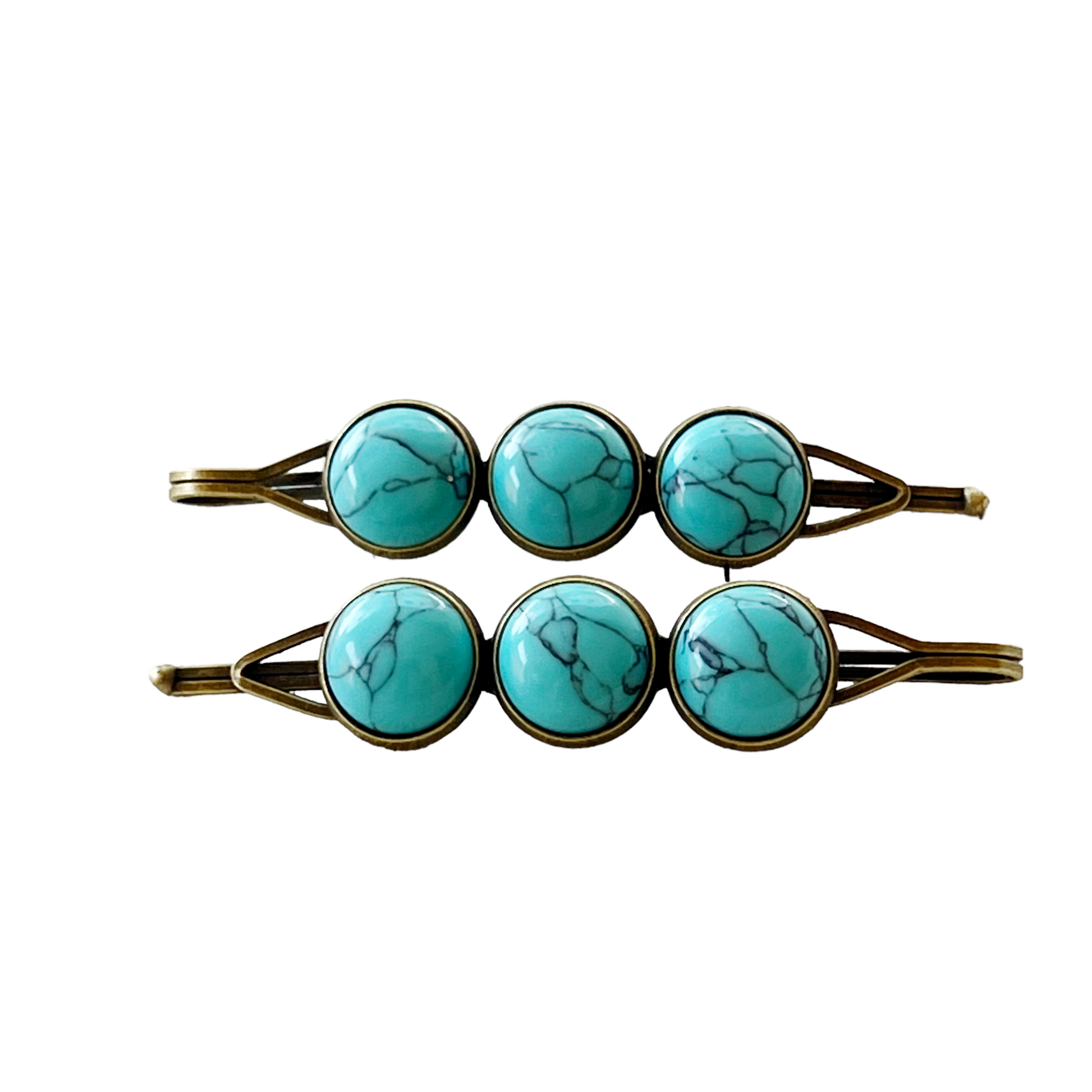 Turquoise Hair Pins - Western Cowgirl Decorative Brass Bobby Pins, Women's Southwestern Hair Accessories
