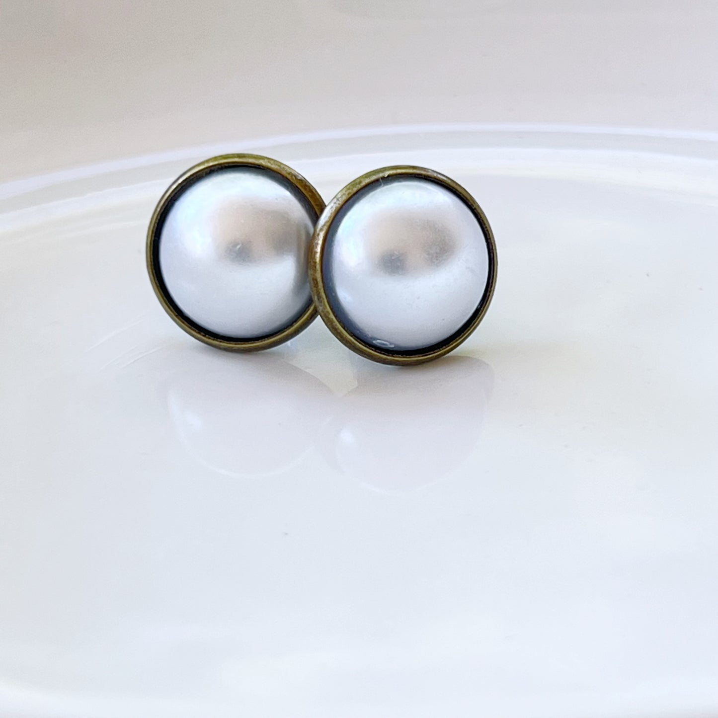 Silver White Pearl Earrings Studs, Stainless Steel Earrings, Boho Earrings, Bridesmaid Earrings, Mens Earrings Stud, Unique Earring