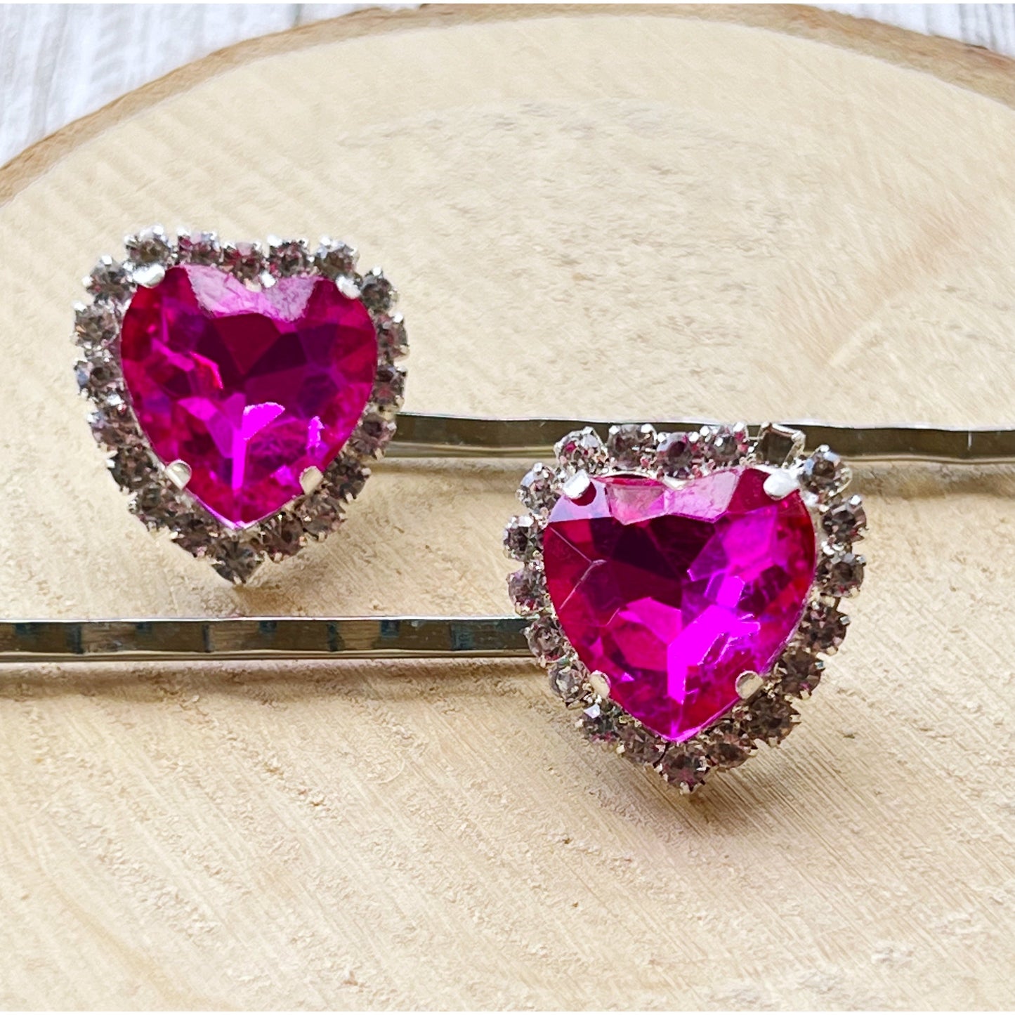 Pink Rhinestone Heart Hair Pins