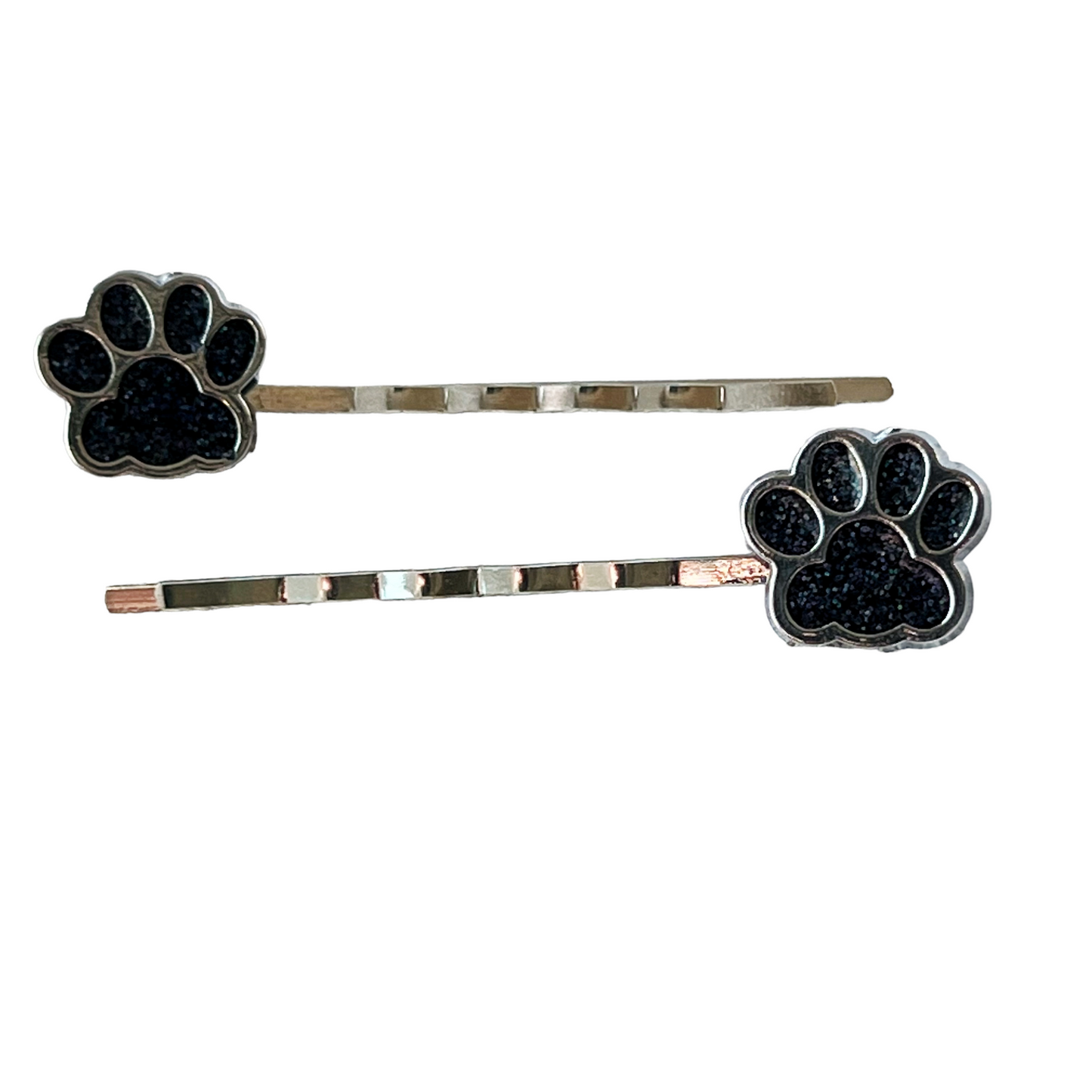 Black Glitter Paw Print Hair Pins - Playful & Stylish Animal-Inspired Accessories