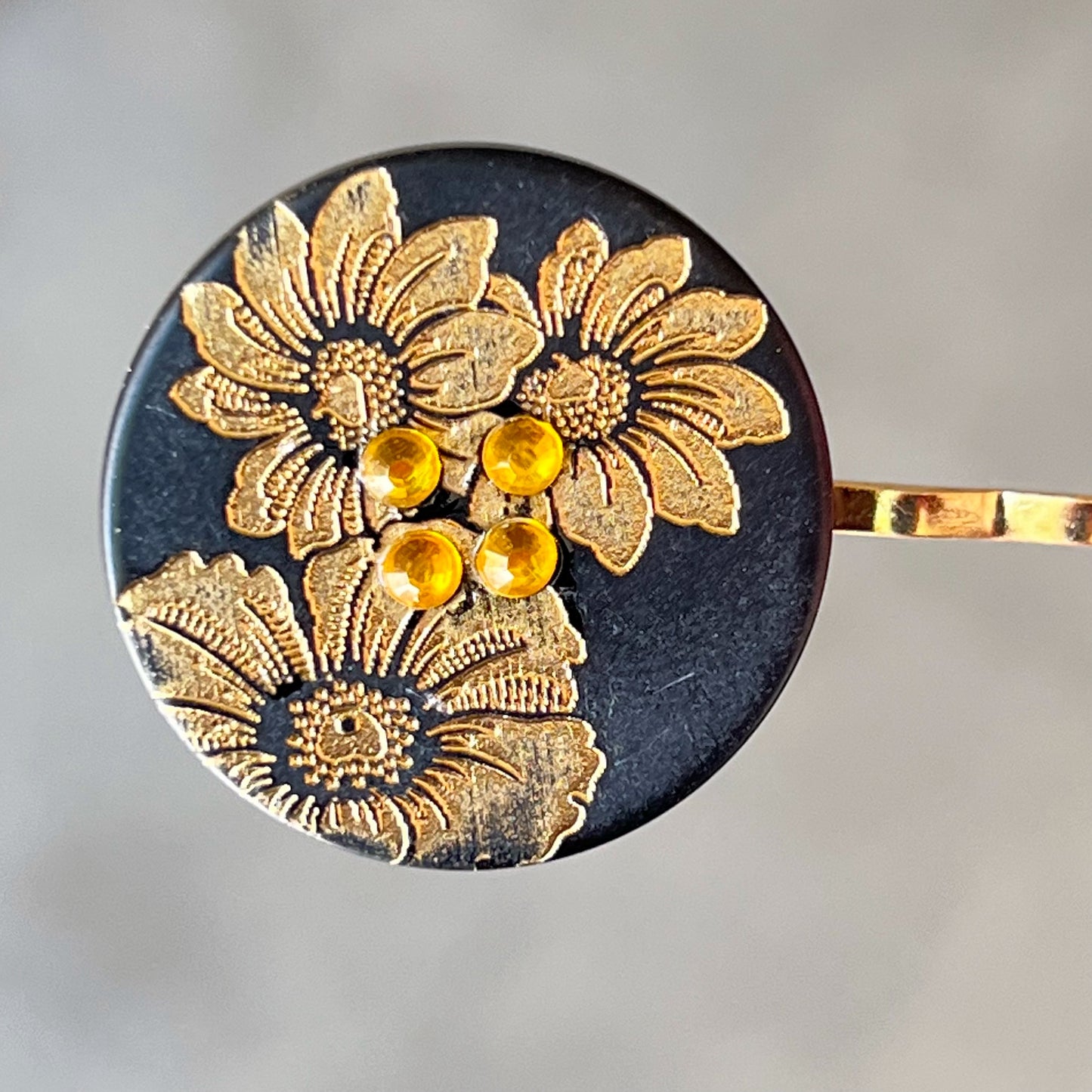 Black & Gold Sunflower Gold Bobby Pin - Elegant Floral Hair Accessory