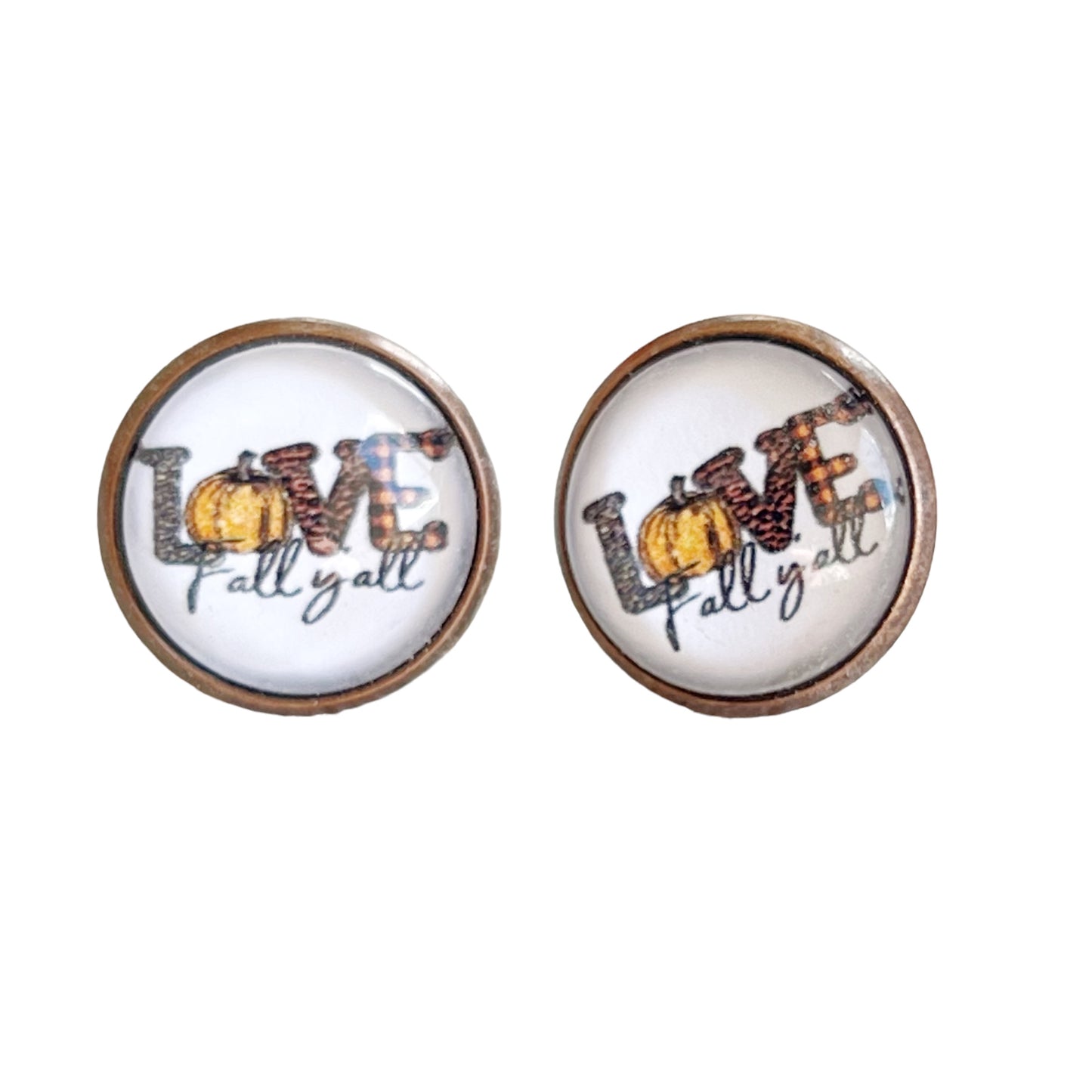 Love Fall Y’all Pumpkin Brass Stud Earrings - Festive & Stylish Accessories