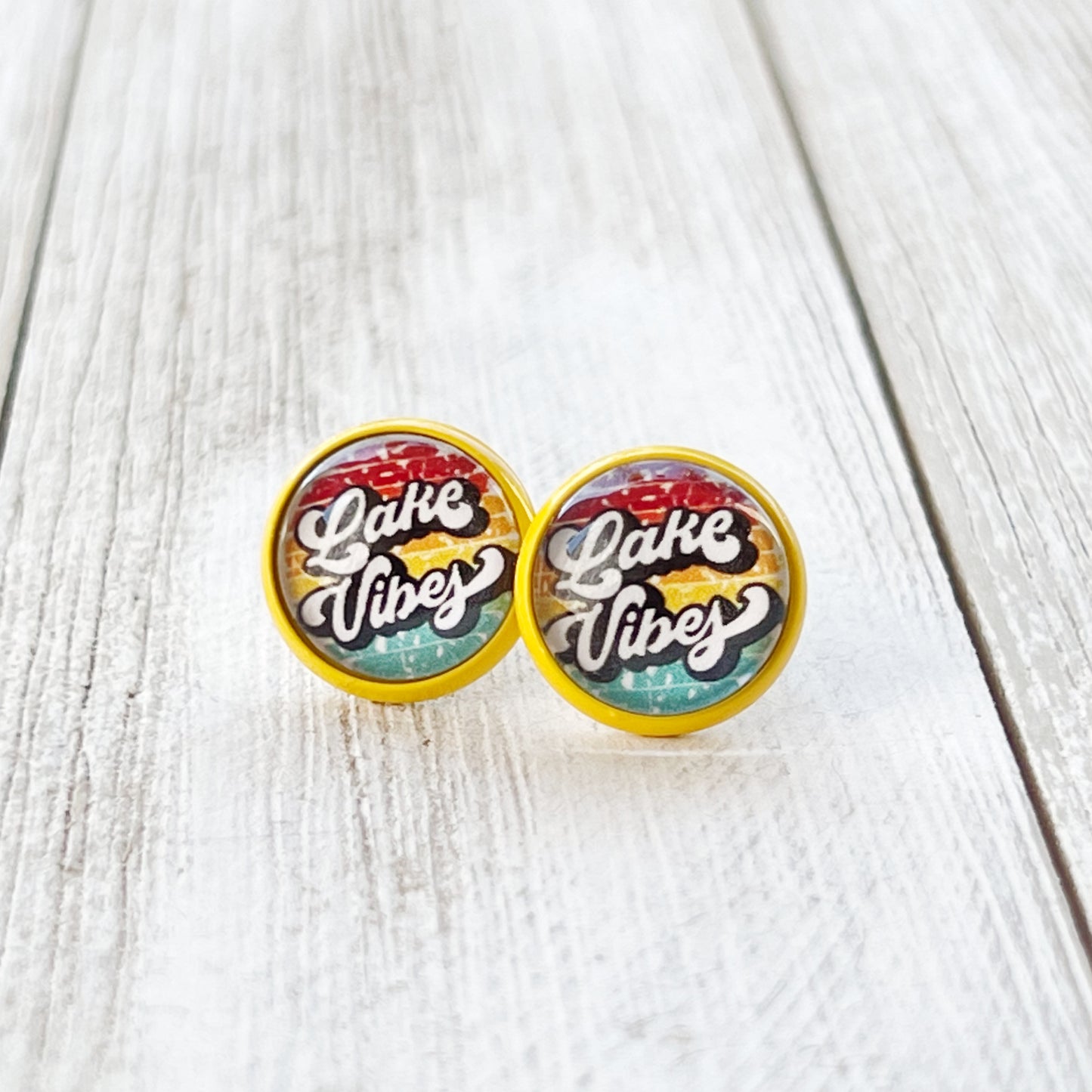 Lake Vibes Stud Earrings – Retro Summer Statement Jewelry in Yellow