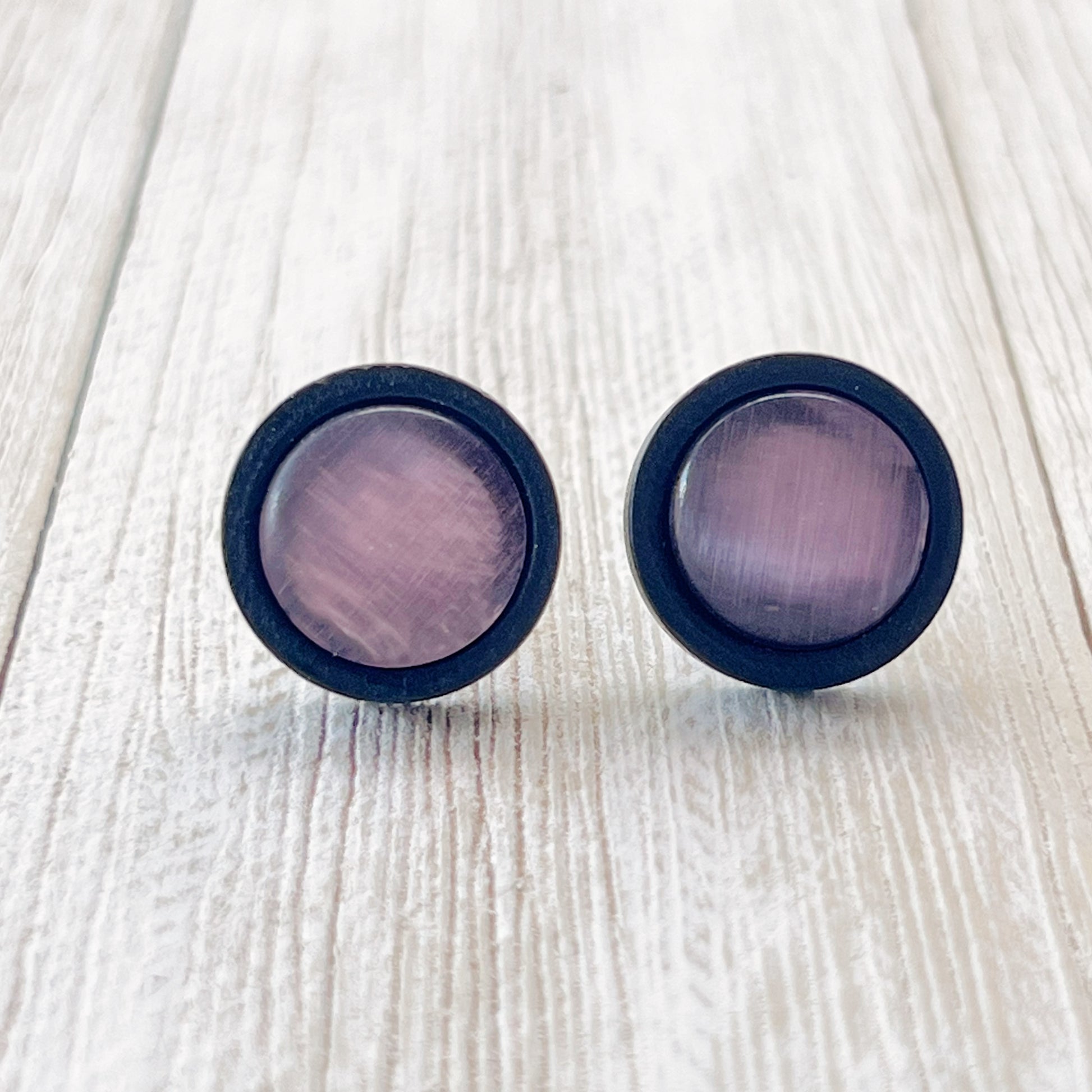 Purple Glass Black Wood Unisex Stud Earrings - Stylish & Versatile Accessories