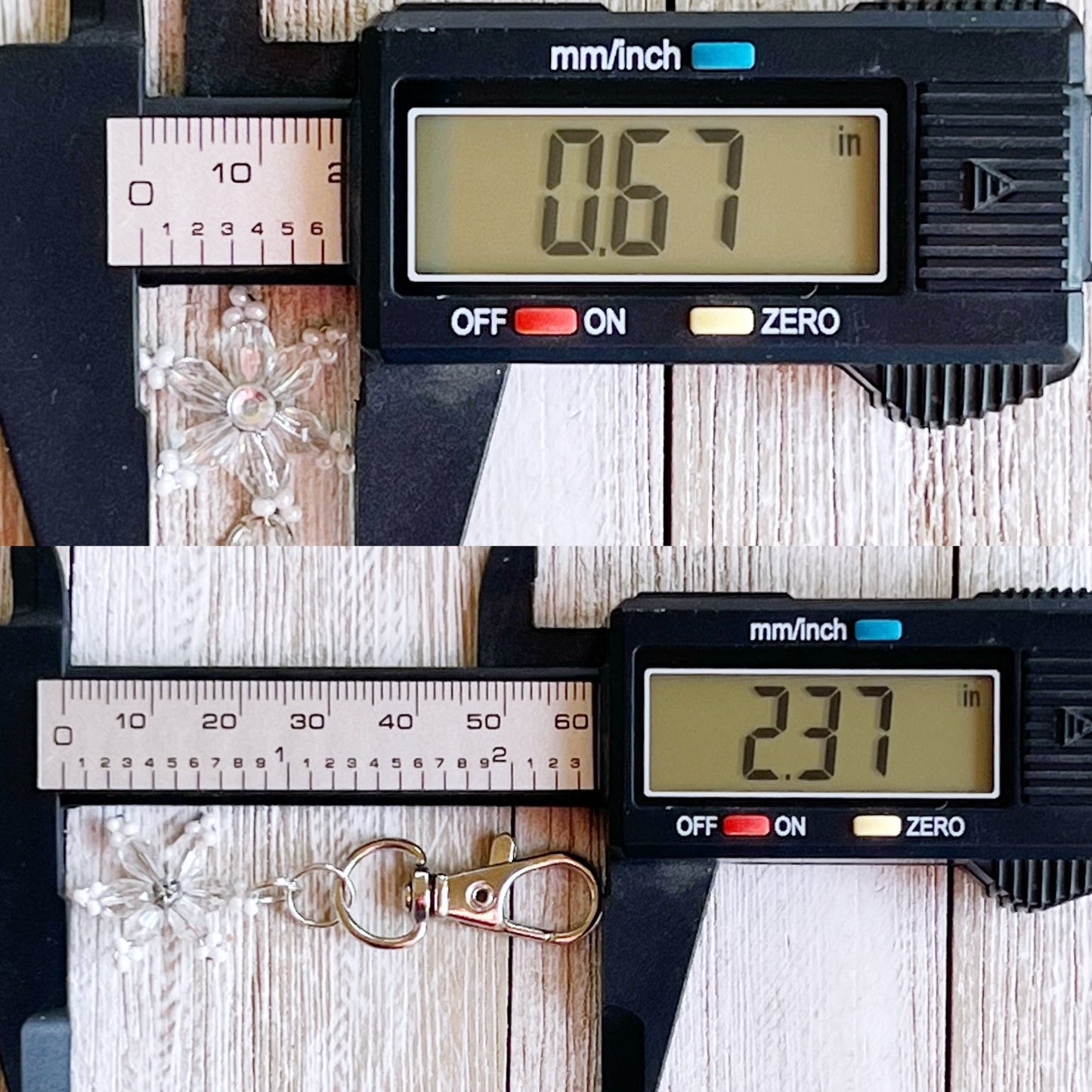 Beaded Snowflake with Rhinestone Zipper Pull Keychain & Handbag Charm - Elegant Winter Accessory