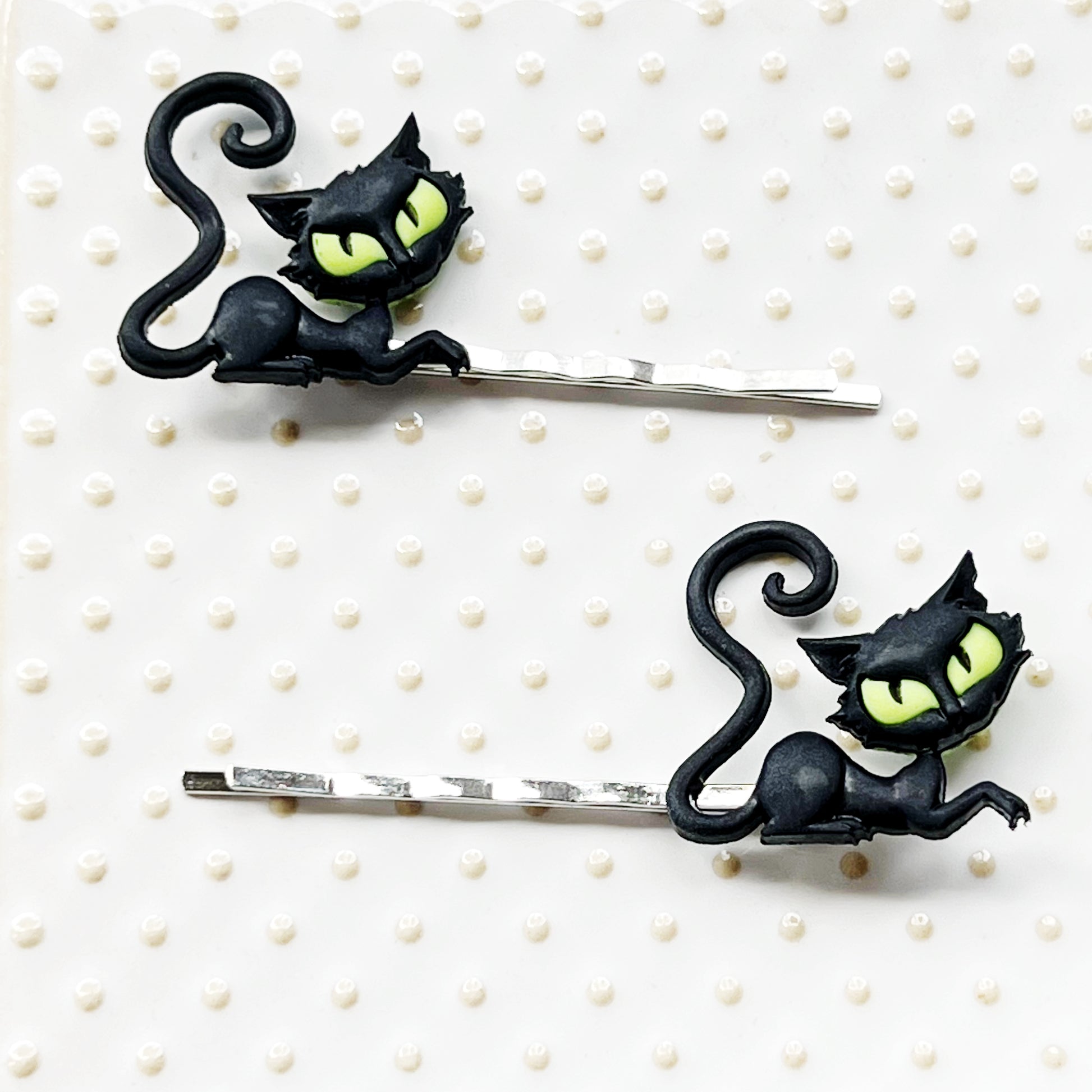 Green Halloween Black Spooky Cat Hair Pins