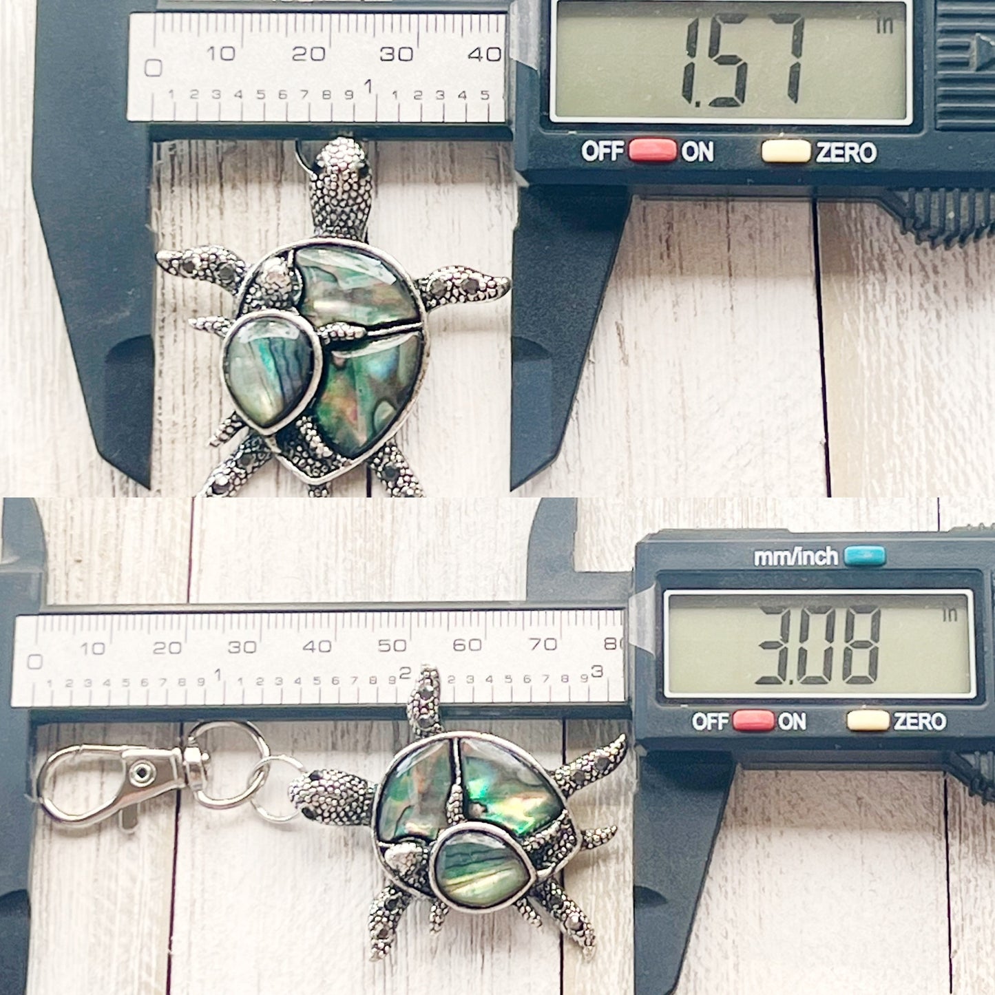 Turtle with Baby Zipper Pull Keychain Purse Charm with Natural Abalone - Adorable Coastal-Inspired Accessory