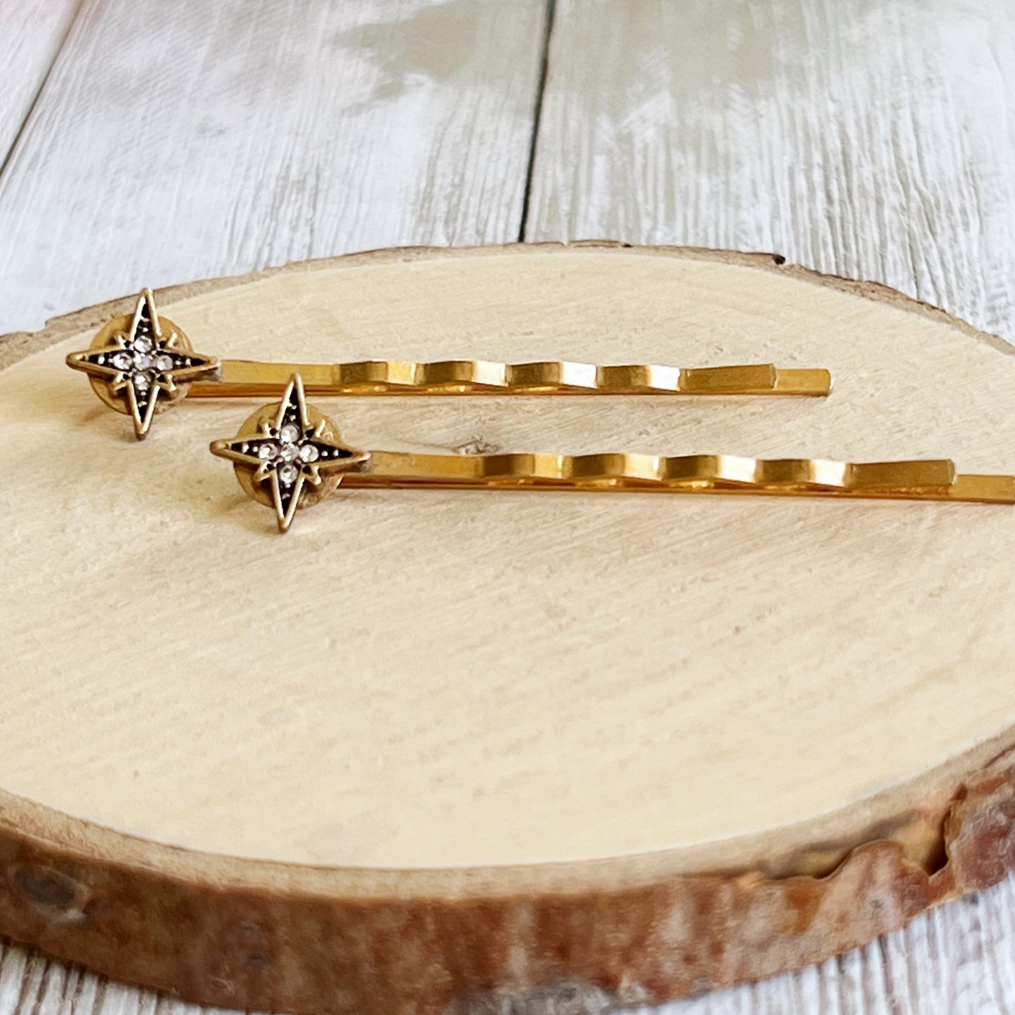 North Star Rhinestone Hair Pins – Gold Celestial Hair Clips with Vintage Style