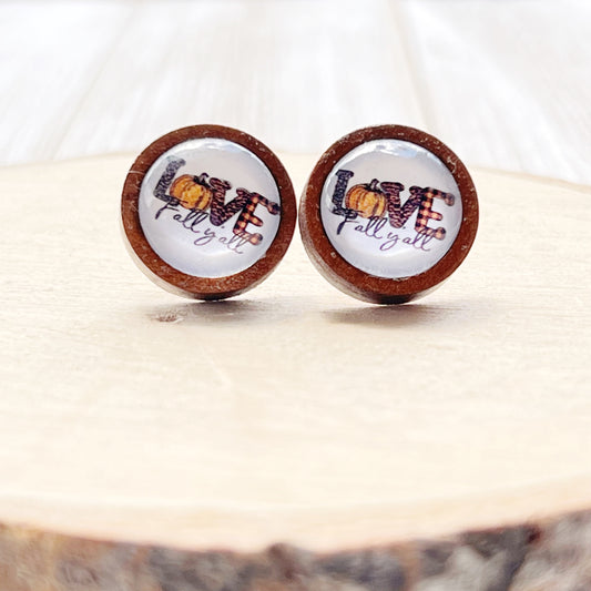 Love Fall Y’all Pumpkin Wood Stud Earrings - Festive & Stylish Accessories