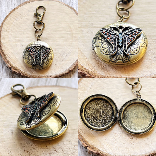 Steampunk Butterfly Locket Zipper Pull Keychain Purse Charm - Unique Vintage-Inspired Accessory
