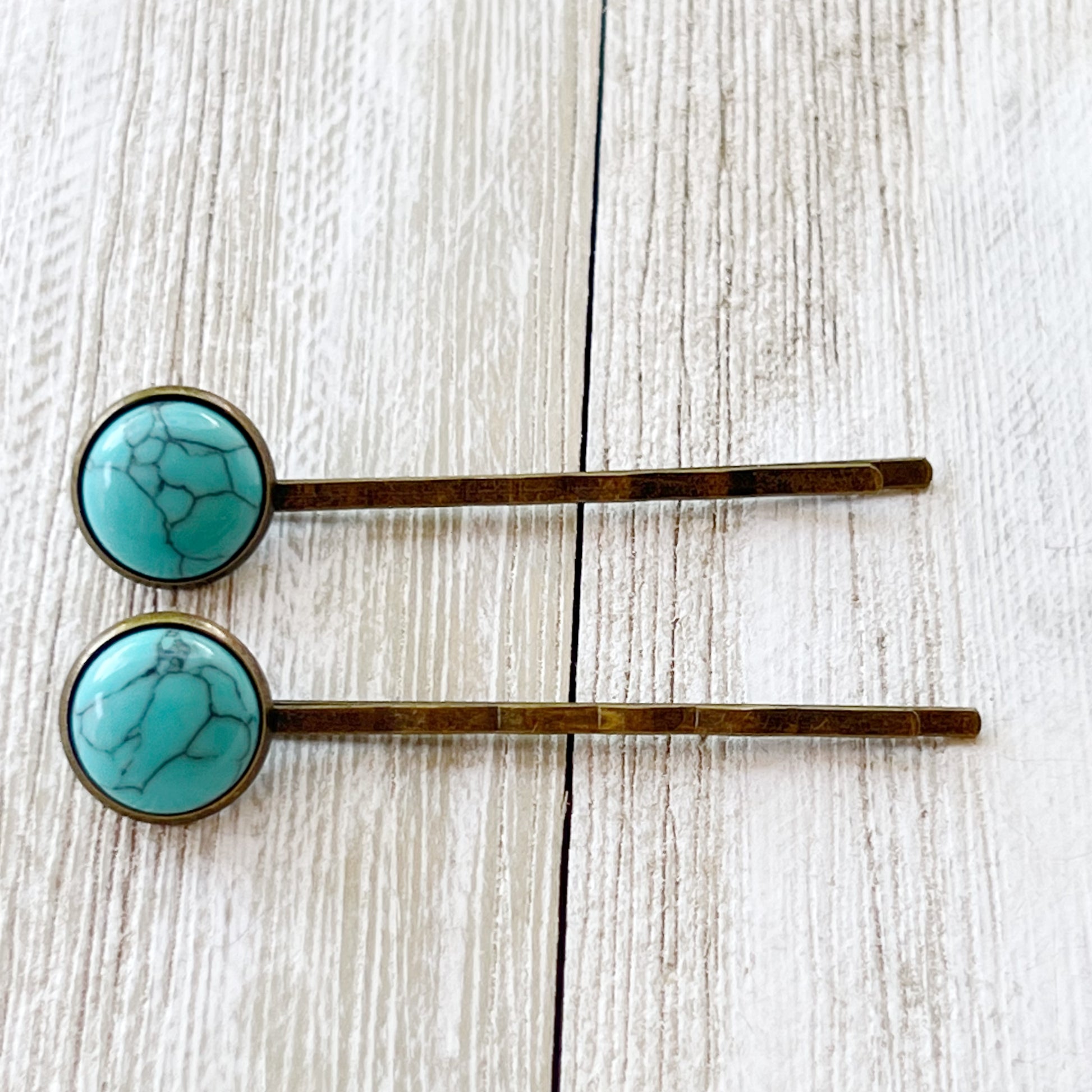 Turquoise Hair Pins - Western Cowgirl Decorative Brass Bobby Pin, Women's Southwestern Hair Accessories