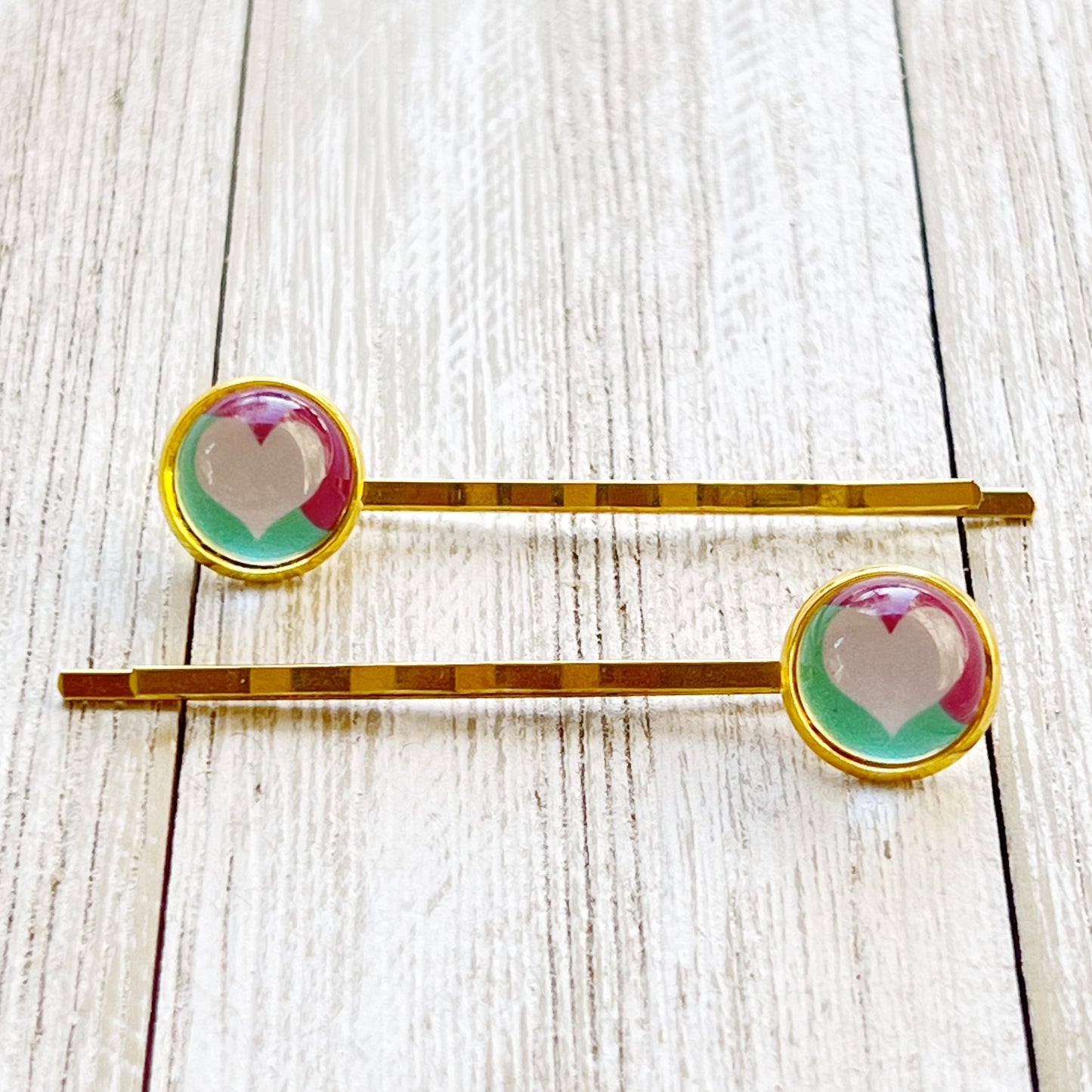 White, Purple and Teal Heart Hair Pins