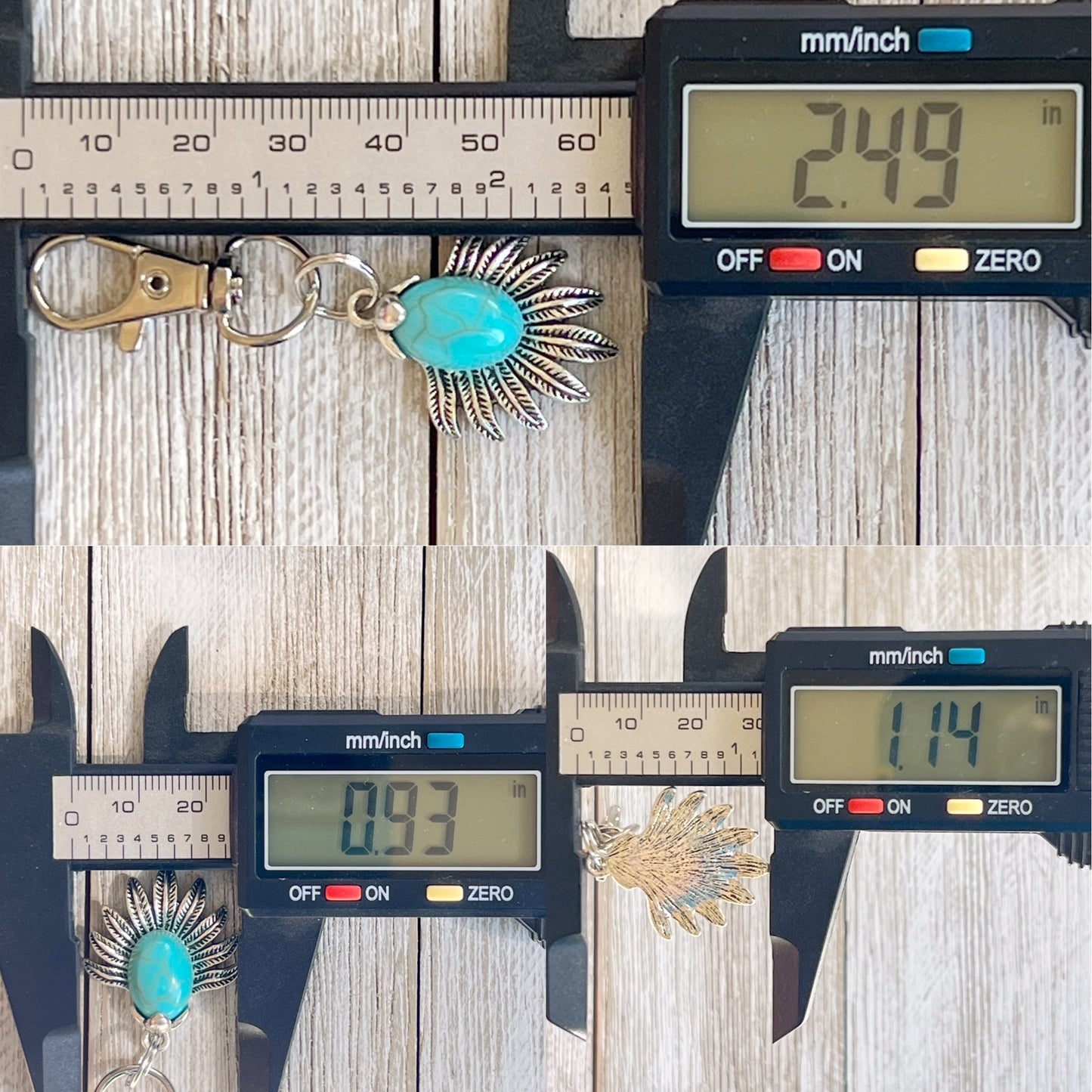 Turquoise Sunburst Purse Charm – Western Boho Keychain with Feather Detail