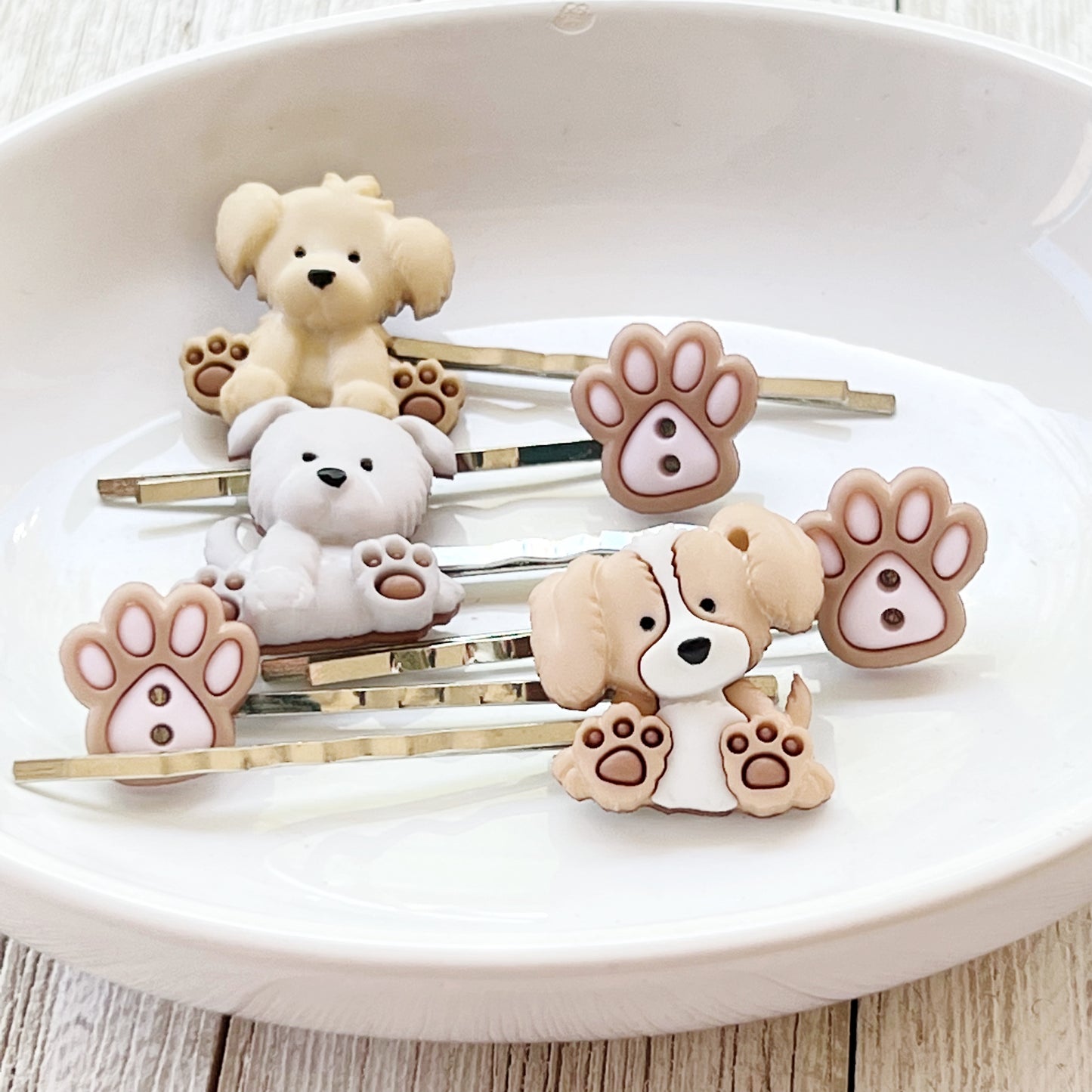 Set of 6 Dog & Paw Print Hair Pins: Adorable Accessories for Pet Lovers