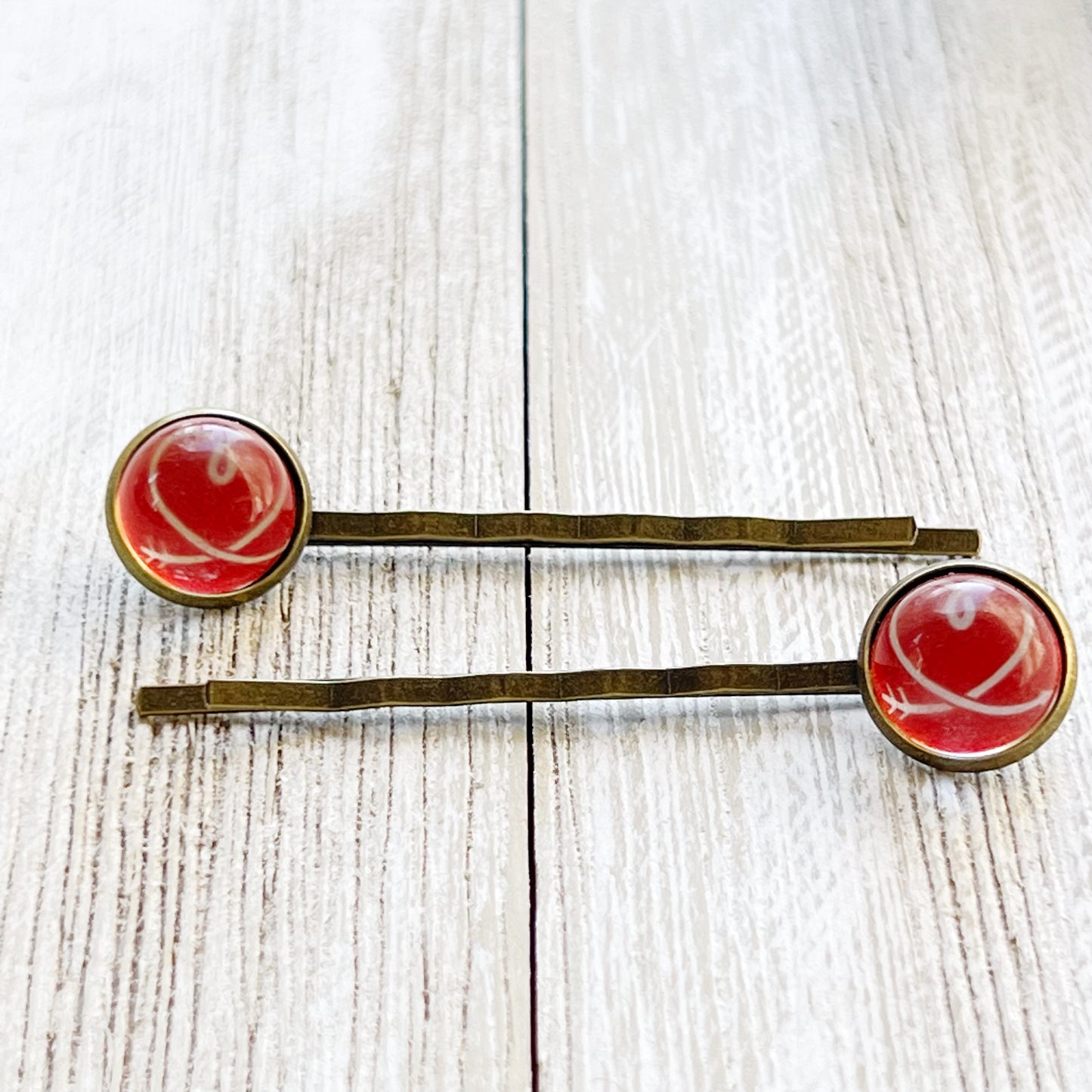 Red and White Heart Hair Pins