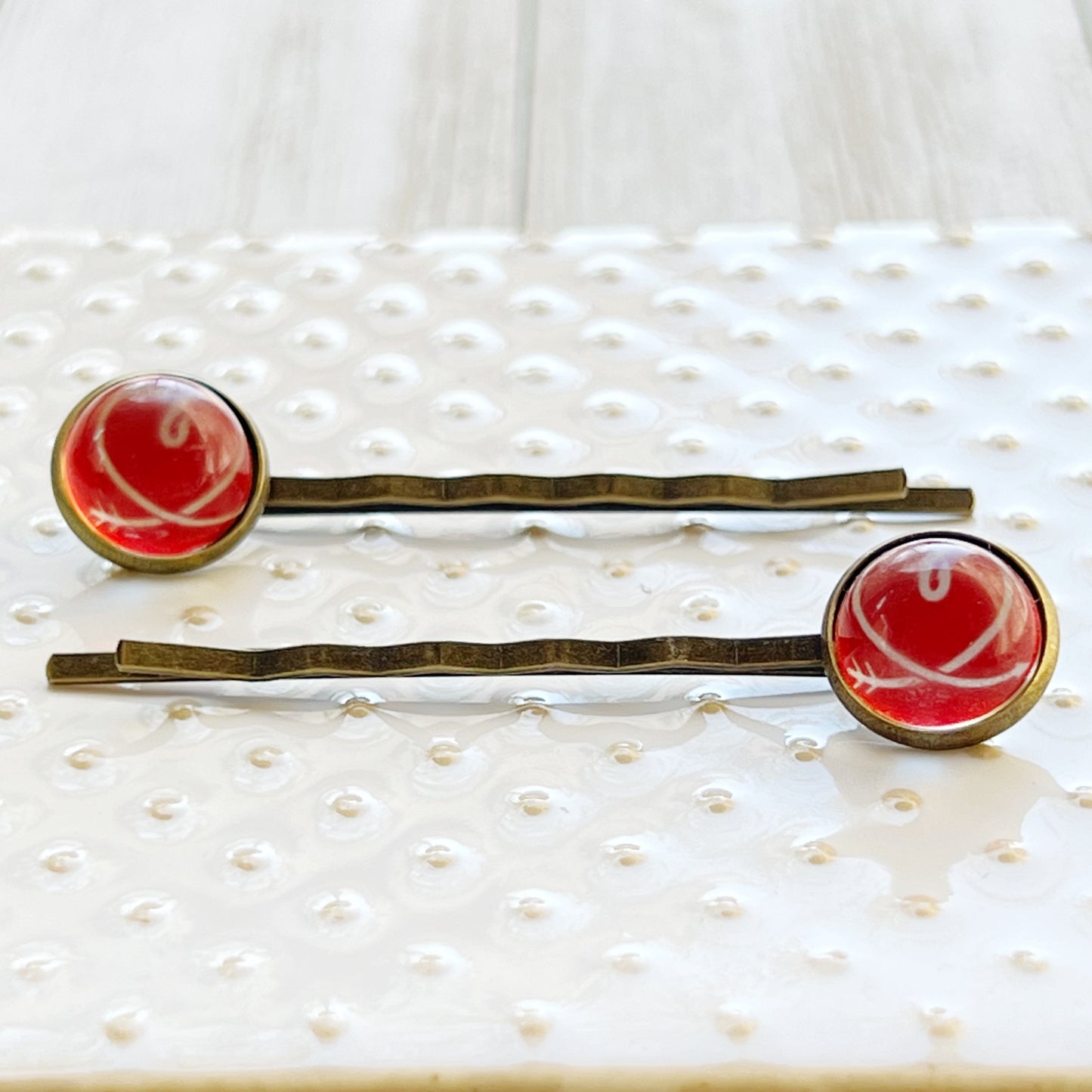 Red and White Heart Hair Pins
