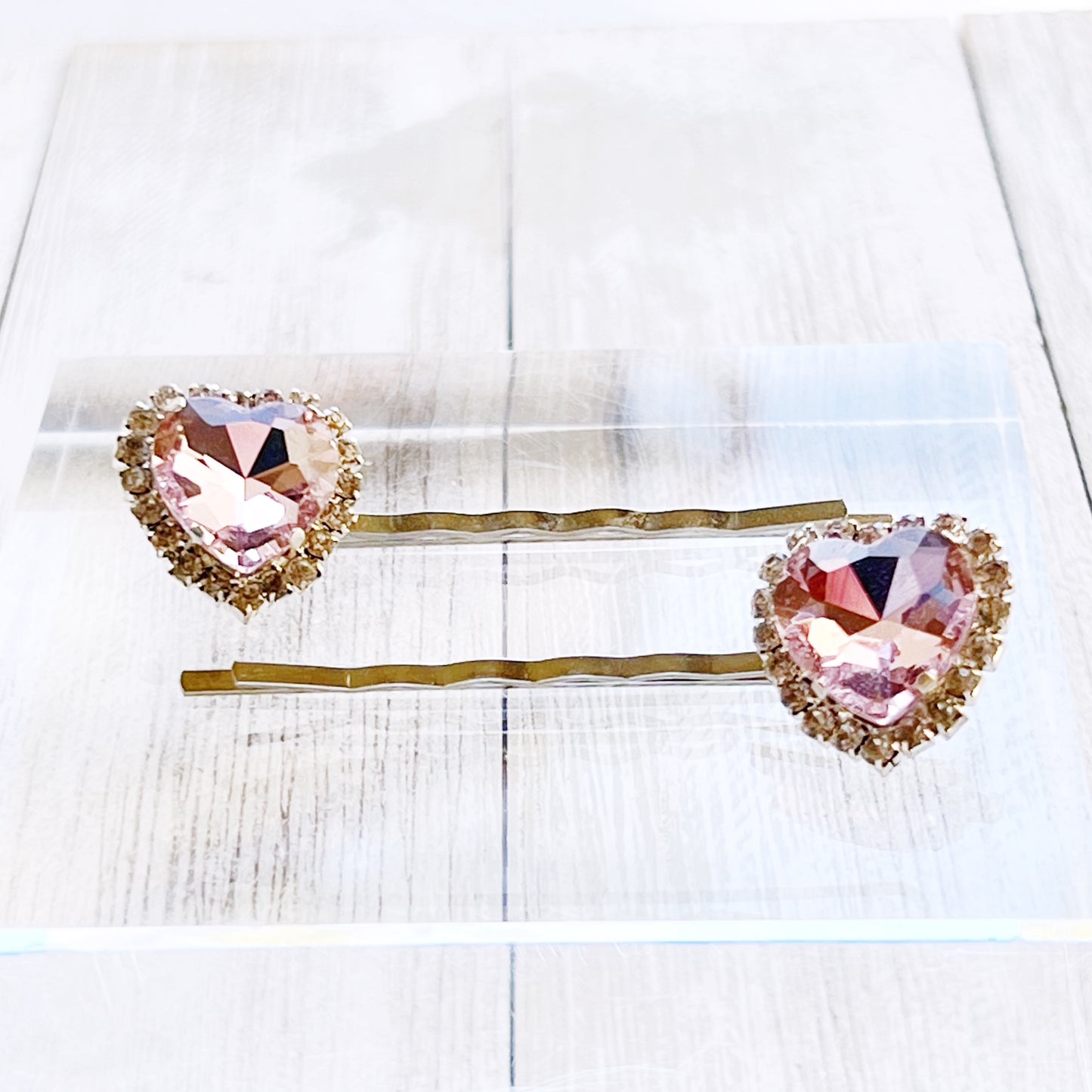 Light Pink Rhinestone Heart Hair Pins