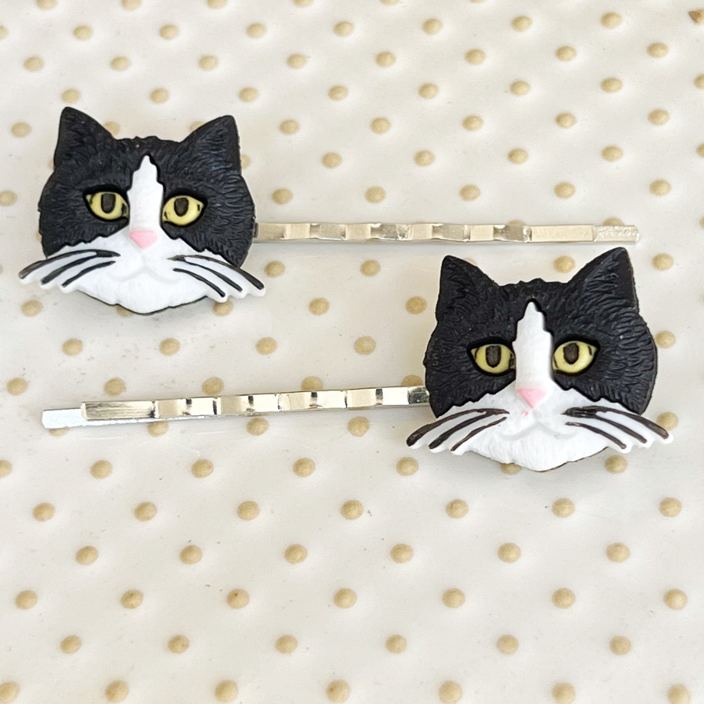 Black & White Cat Hair Pins - Feline-Inspired Accessories