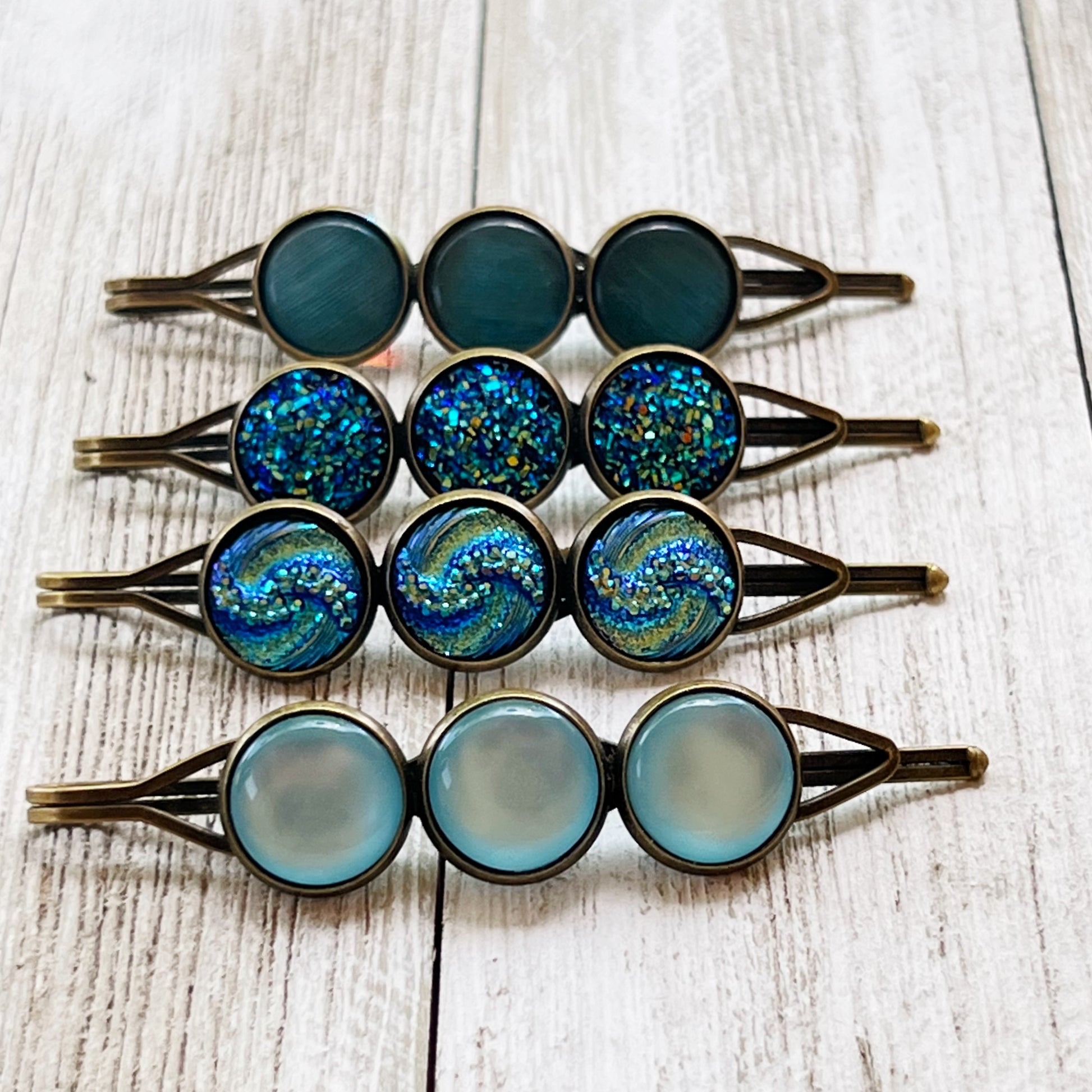 Blue Druzy Hair Pins Set of 4 - Chic Women's Hair Accessories | Hair Clips & Bobby Pins for Stylish Looks