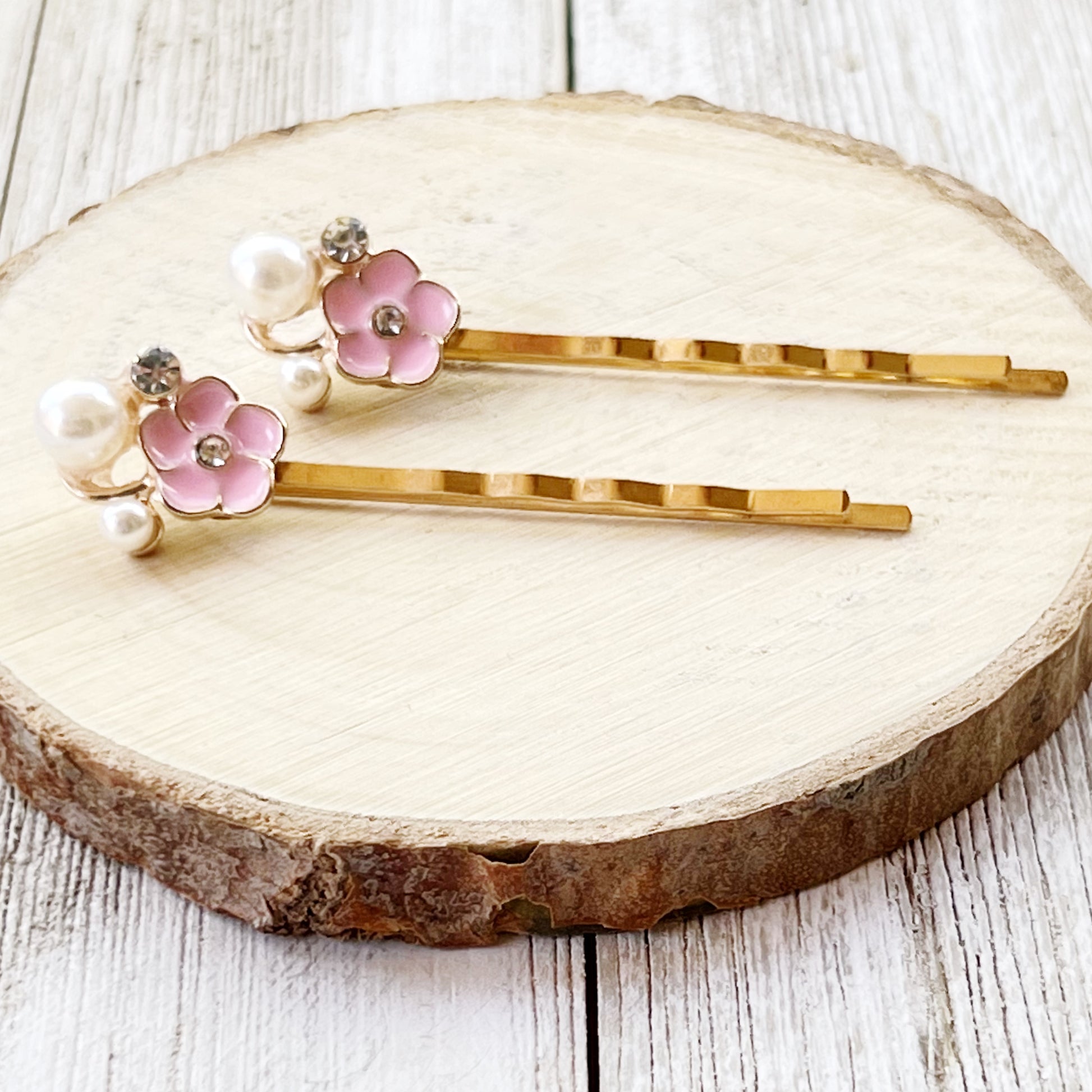 Pink Pearl & Rhinestone Flower Hair Pins: Decorative Boho Accessories for Women
