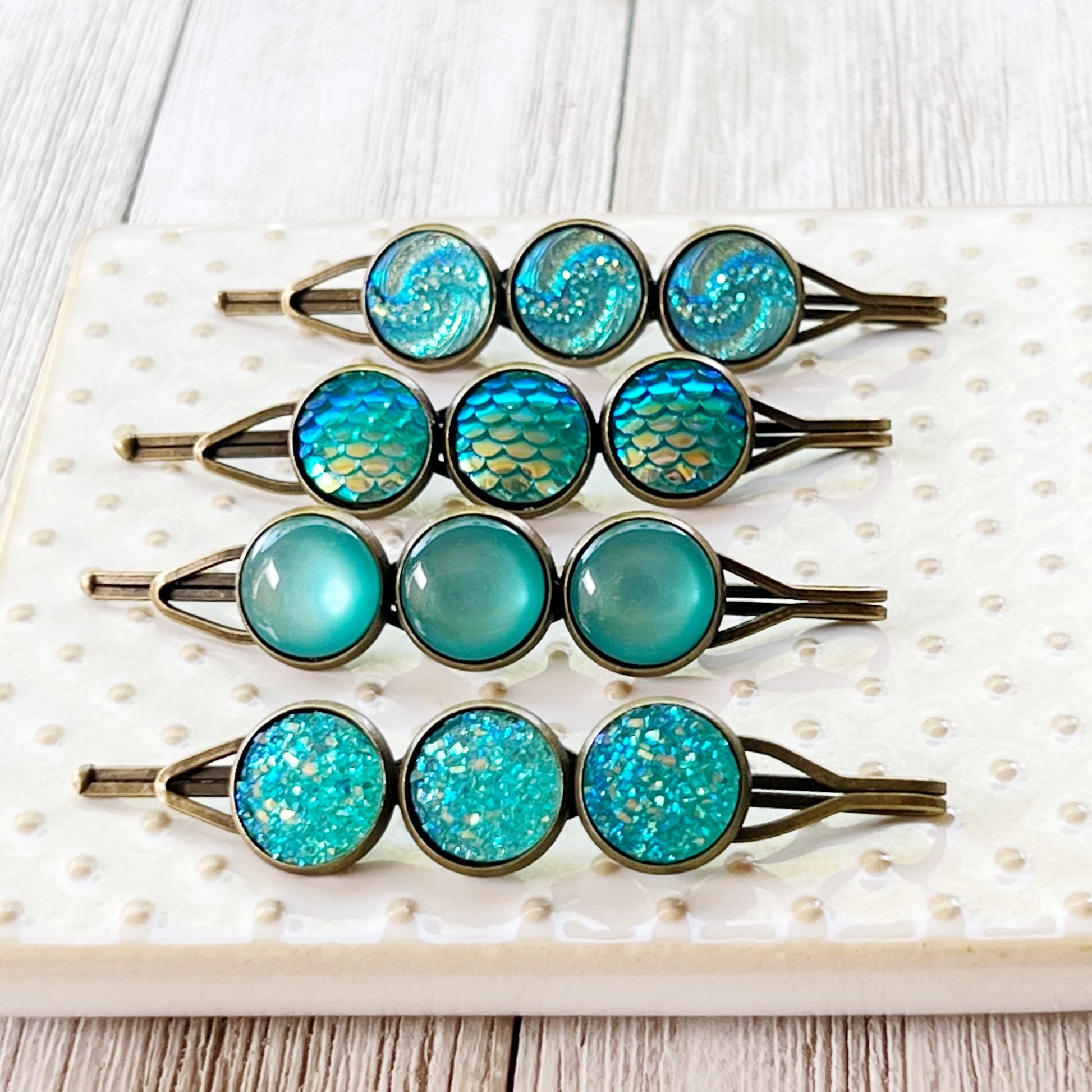 Blue Green Druzy Hair Pins - Stylish Women's Hair Accessories Hair Clips & Bobby Pins