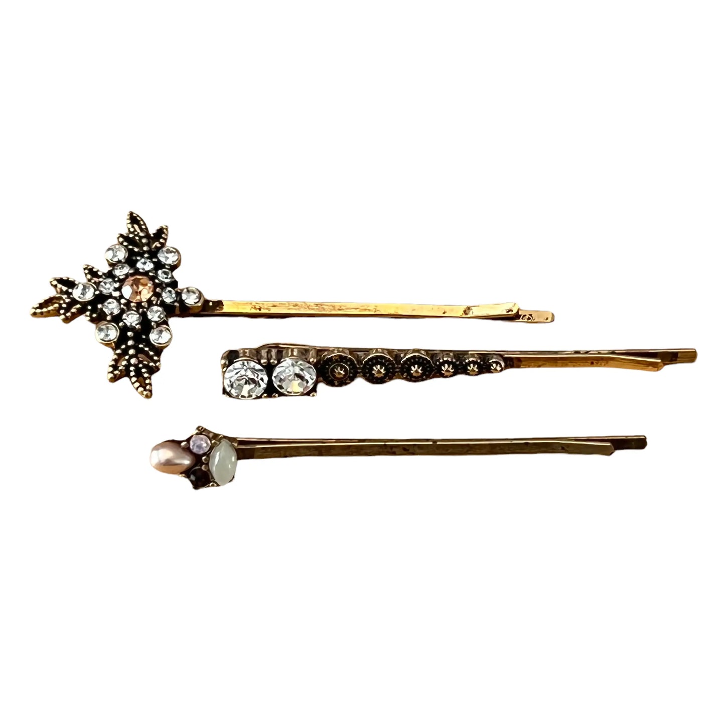 Gold Rhinestone & Pearl Hair Pins – Set of 3 Elegant Accessories