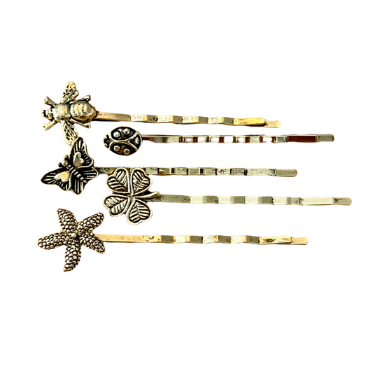 Butterfly, Bee, Ladybug, Leaf, & Flower Hair Pins - Set of 5 Delightful Nature-Inspired Accessories