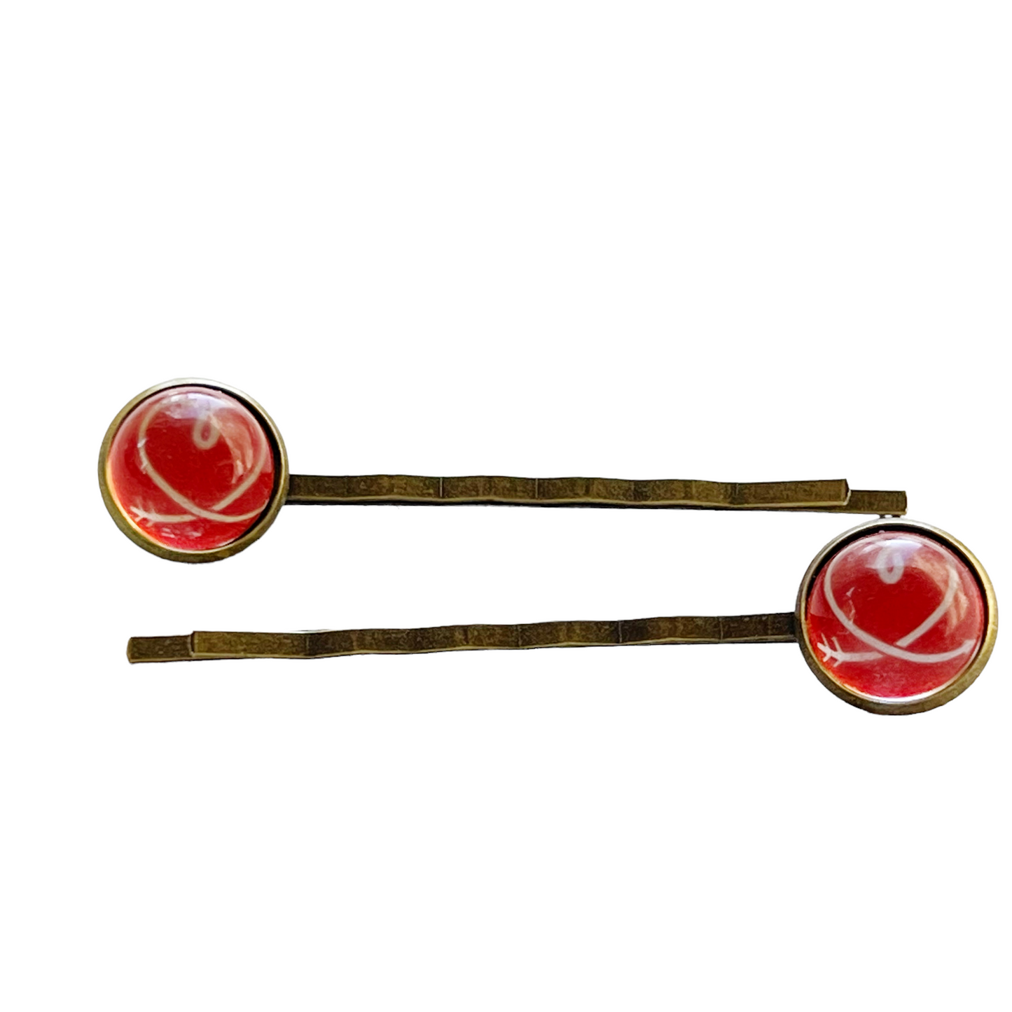 Red and White Heart Hair Pins