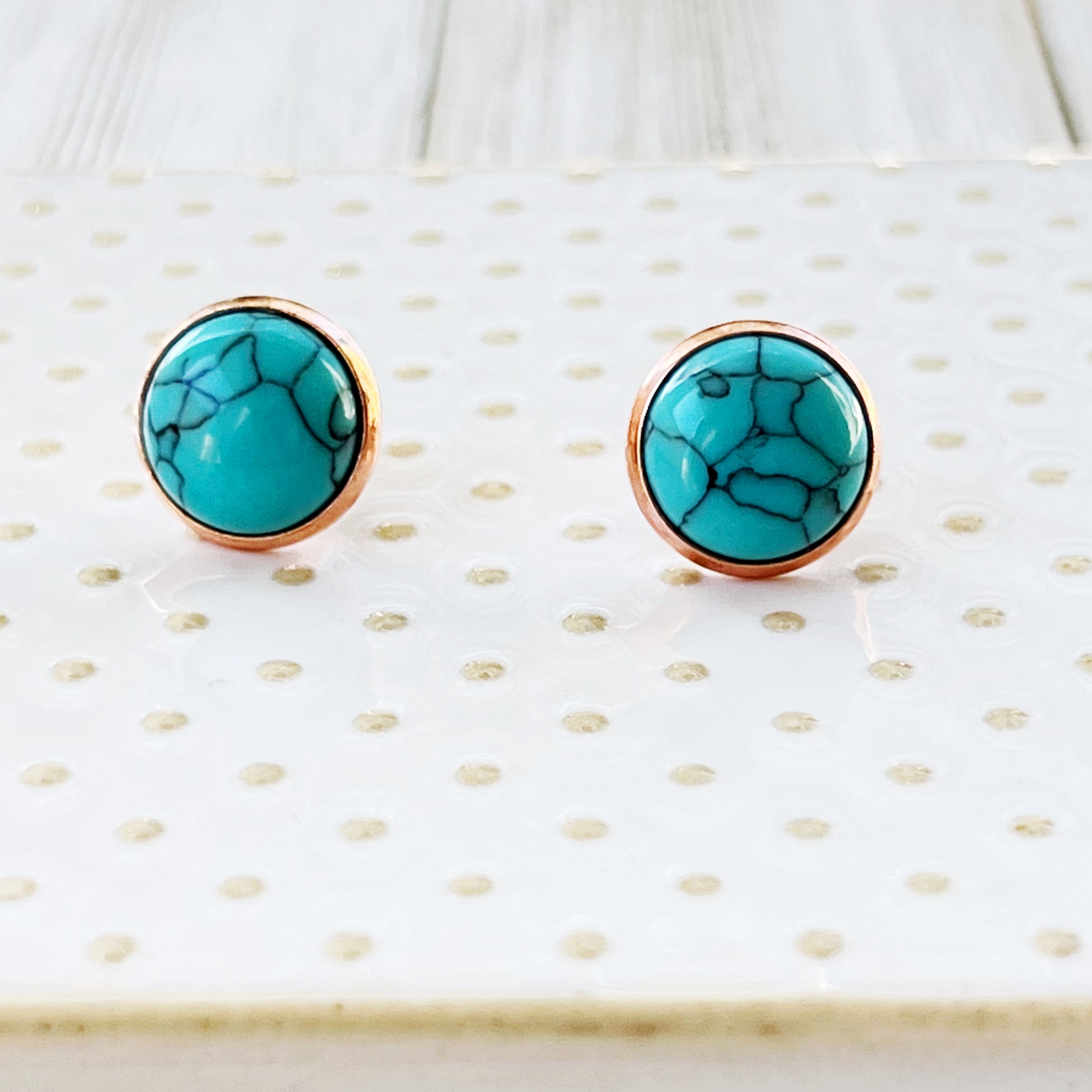 Turquoise Rose Gold Stud Earrings: Boho Western Charm for Unique Style Statements