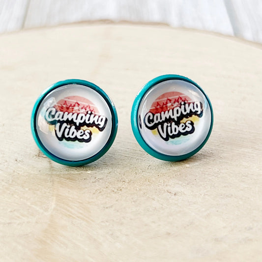 Camping Vibes Stud Earrings – Teal Stainless Steel