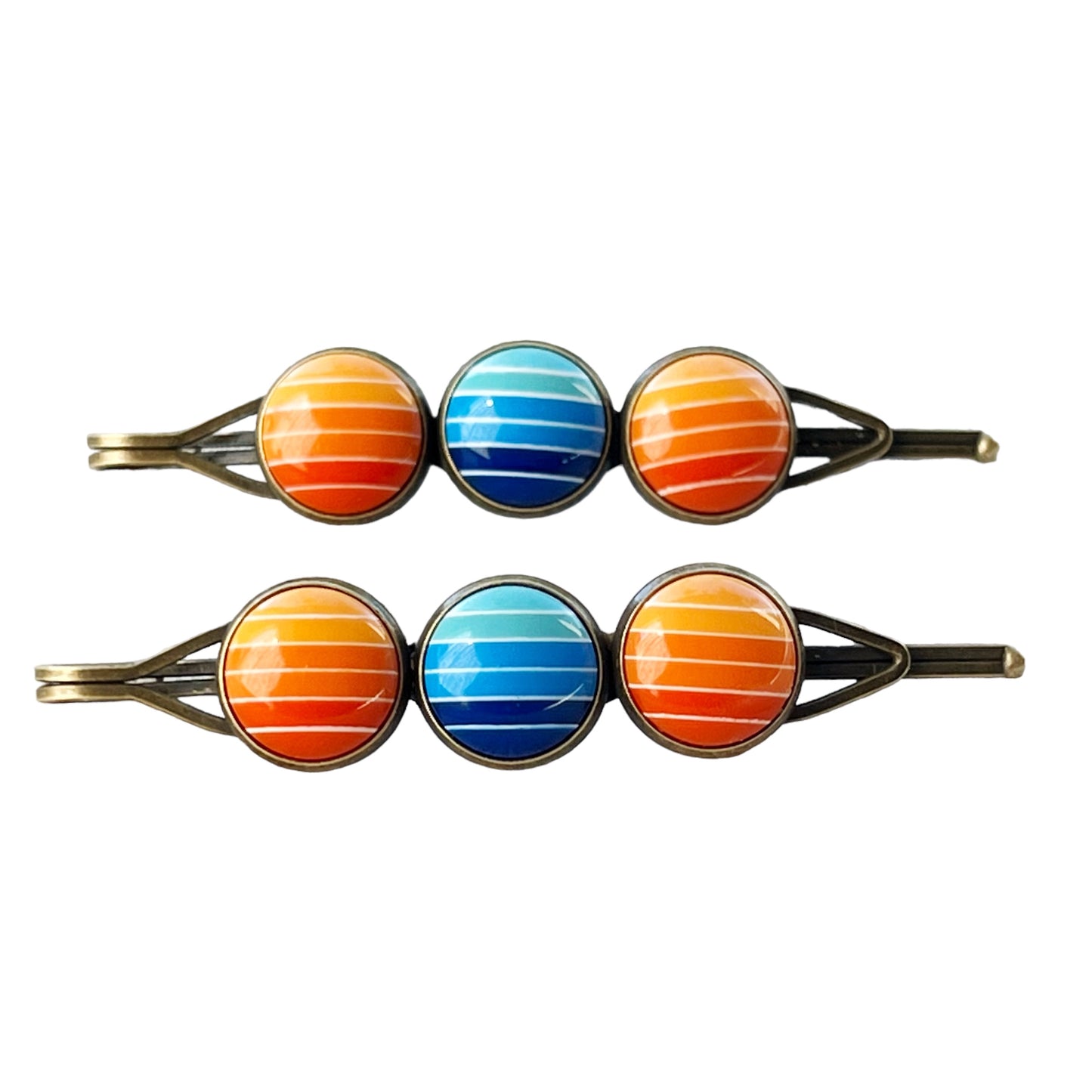 Orange & Blue Gradient Striped Hair Pins: Vibrant Accessories for Stylish Hairdos